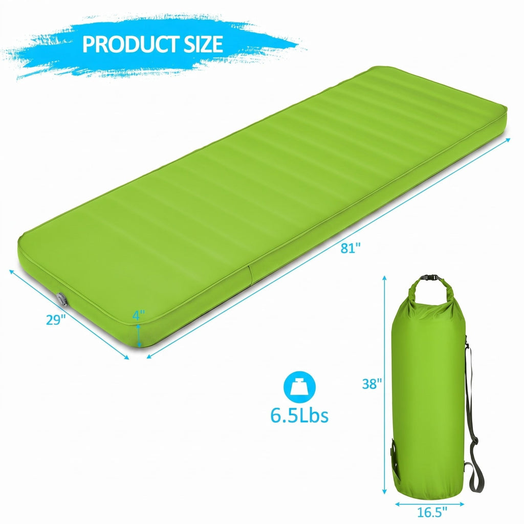 Biotree Self Inflating Folding Camping Sleeping Mattress with Carrying Bag Portable Sleeping Mat for Outdoor Camping, Green