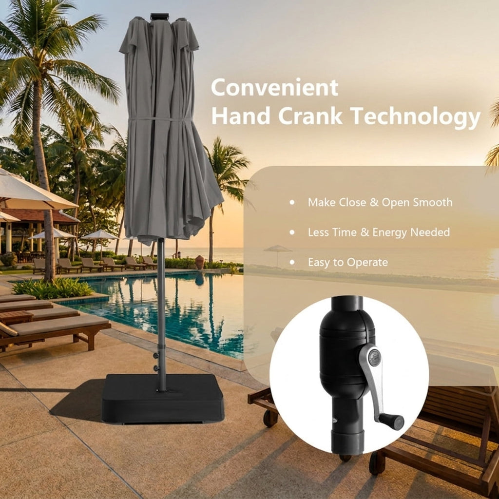 Biotree 15 ft Double-Sided Twin Patio Umbrella 48 LED Lights Outdoor Shade - Gray - UV Protection with Cross Base