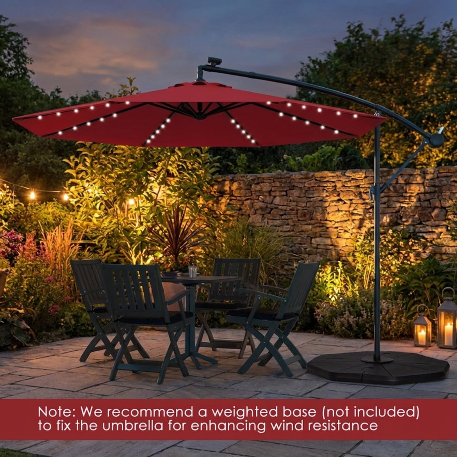Biotree 9 ft Solar LED Market Patio Umbrella with Tilt and Crank Lift 6 Ribs 18 Lights Iron Pole for Outdoor Table Use - Beige