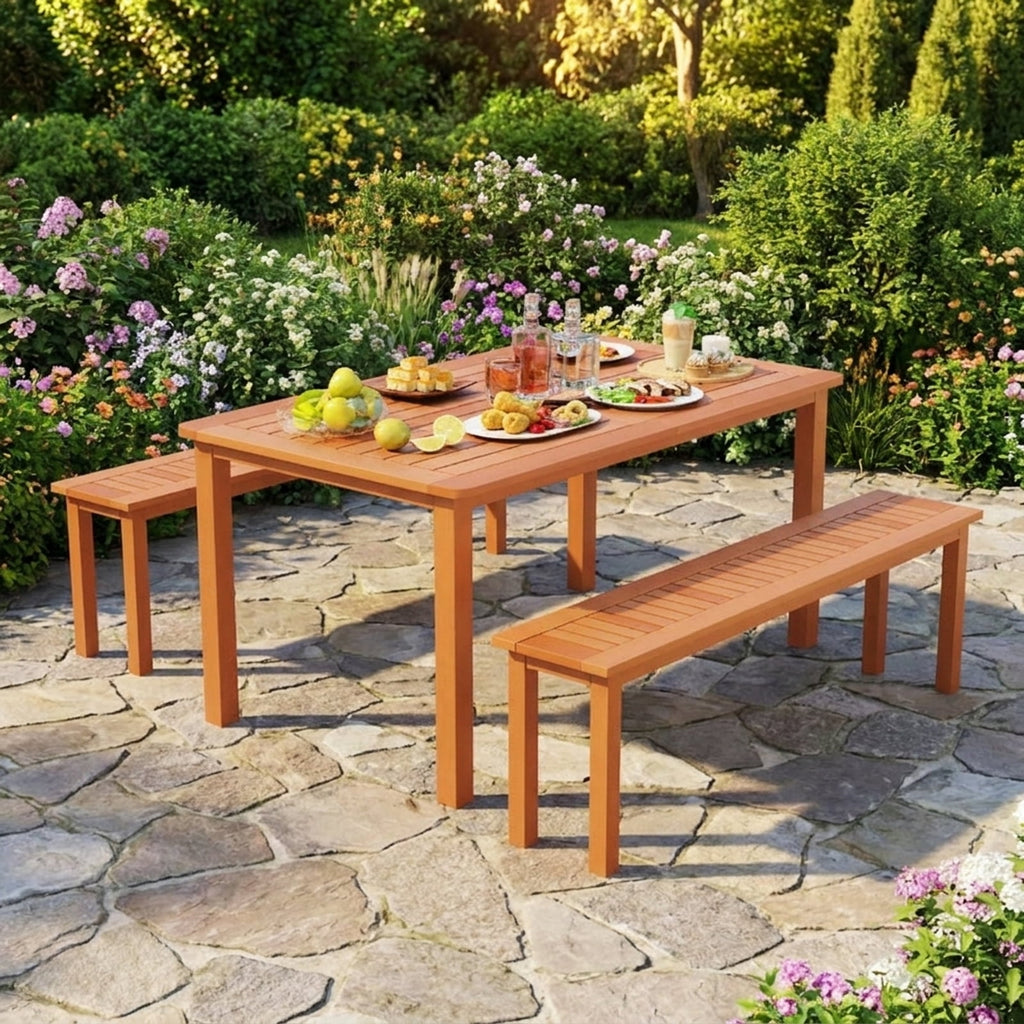 Biotree Outdoor 59 Inch Long Patio Dining Backless Wooden Bench with Teak Oil Finish Stackable Patio Chair for Garden BackyardNatural