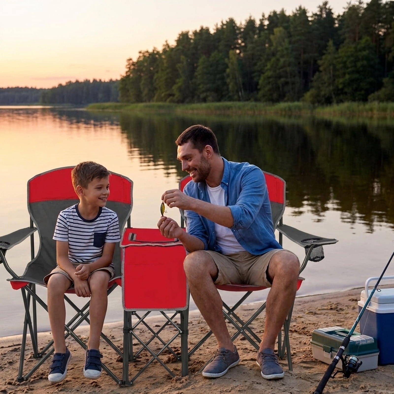 Biotree Folding Camping Chair with Sun Shade Canopy and Cup Holder 2-Person Portable Outdoor Double Chair for Beach Picnic, Red