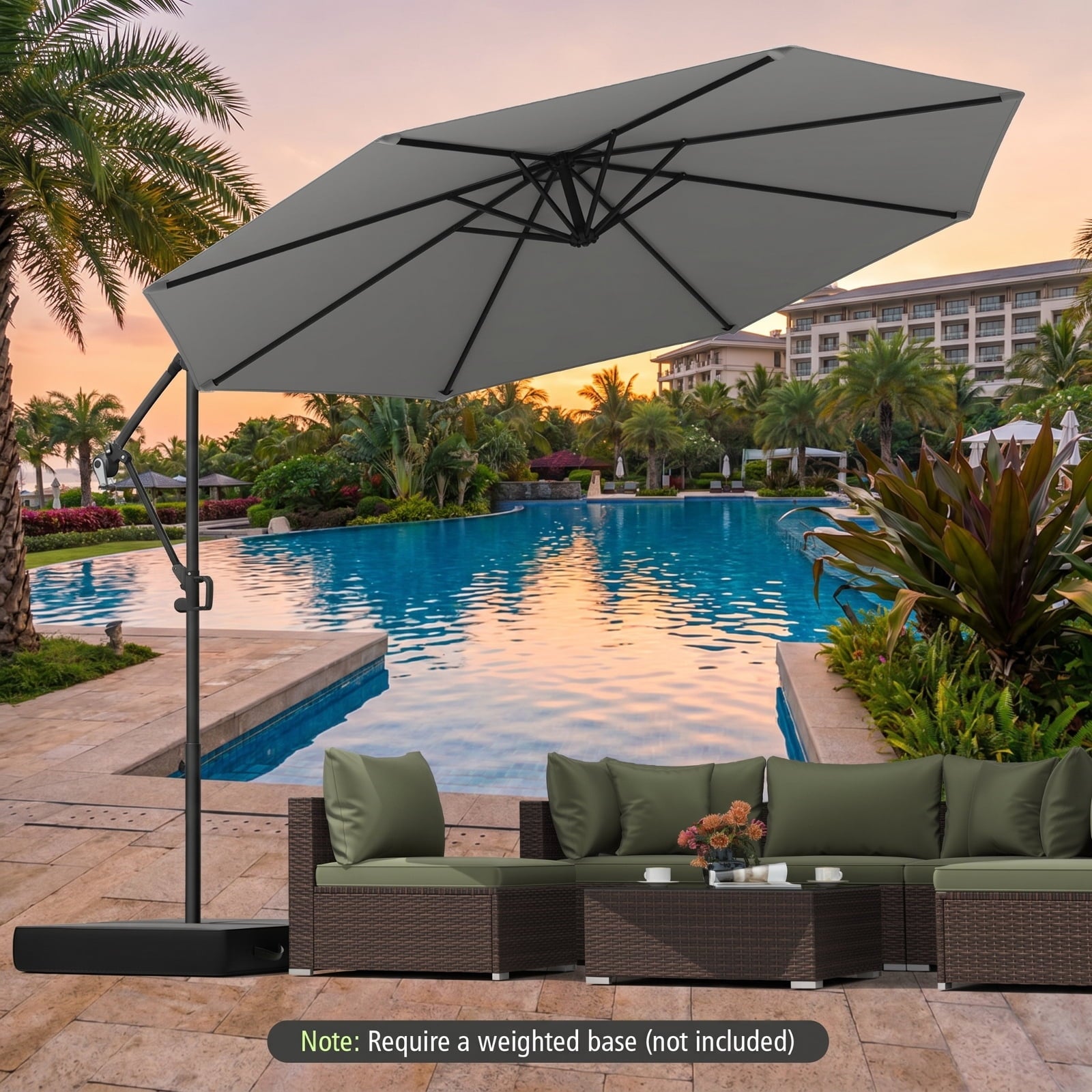 Biotree 10 ft Cantilever Patio Umbrella Offset Hanging with Cross Base, 8 Ribs - Multicolor for Backyard