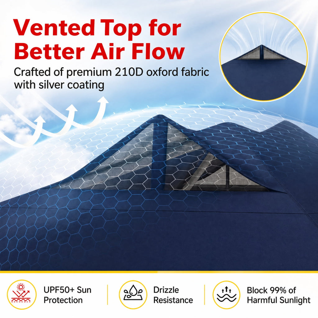 Biotree 10 x 10 Ft Commercial Pop Up Canopy Tent with One-Hand Center Lock, UPF 50+ Vented Outdoor Shelter with Wheeled Bag for Parties, Markets and Camping, Blue