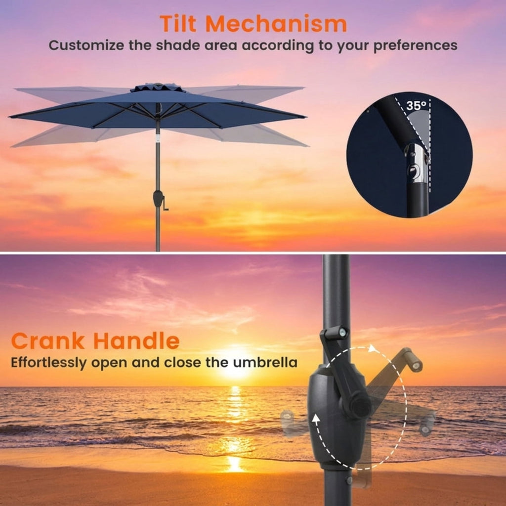 Biotree 7.5 FT Patio Umbrella, Outdoor Patio Heavy Duty Market Umbrella with Push Button Tilt for Patio Garden Backyard Pool, Navy