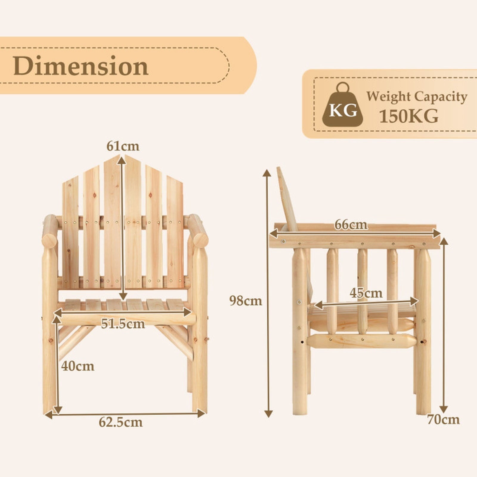 Biotree Outdoor Wood Armchair Wooden Patio Dining Chair with Armrests Stackable Patio Chair for Garden BackyardNatural