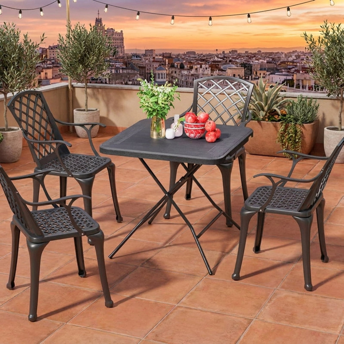 Biotree 2.6FT Foldable Outdoor Dining Table with Wood Grain HDPE Tabletop and Non-Slip Foot Pads for Patio Camping and Picnics, Black