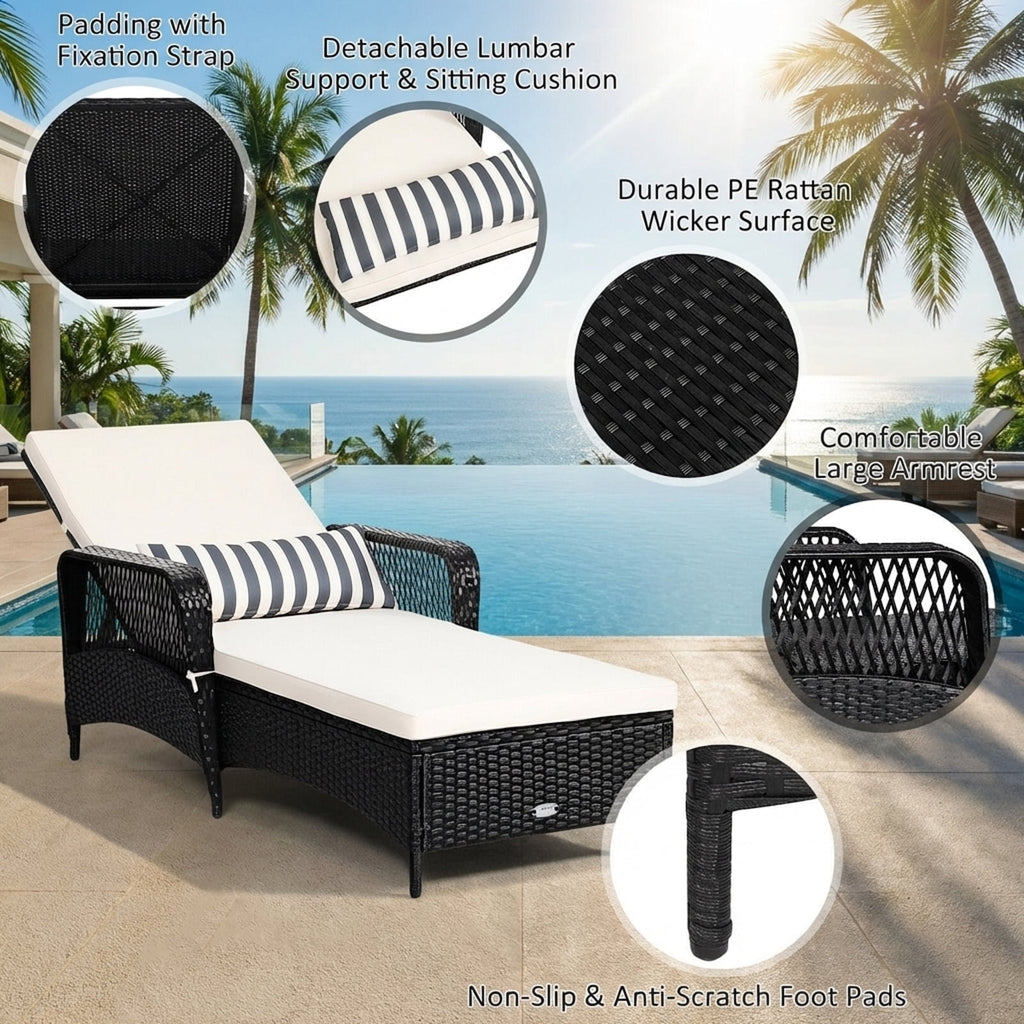 Biotree PE Rattan Chaise Lounge Chair with Adjustable Pillow-Black