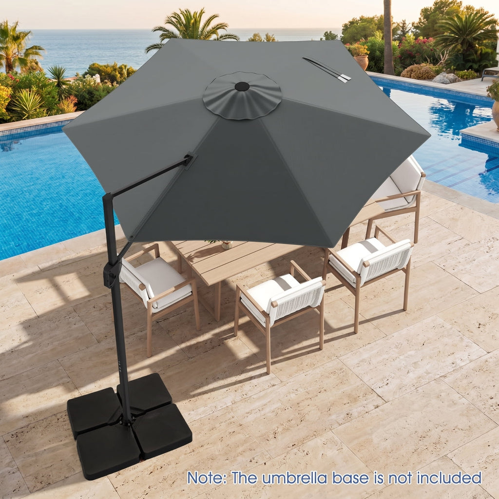 Biotree 9 ft Cantilever Patio Umbrella Offset Hanging with Cross Base, 8 Ribs - Gray for Backyard Garden Poolside
