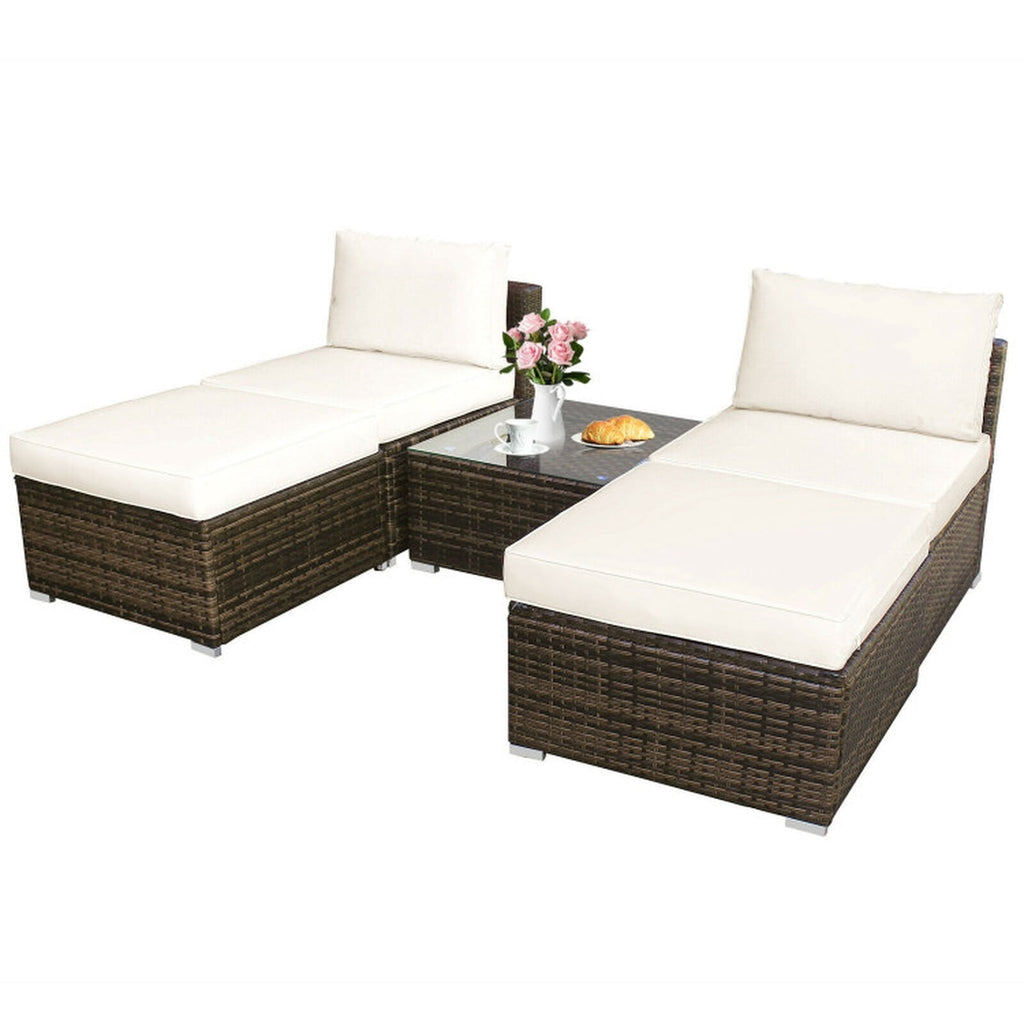 Biotree 5 Pieces Patio Rattan Furniture Set with Cushioned Armless Sofa Outdoor Conversation Set for Garden Backyard PorchWhite