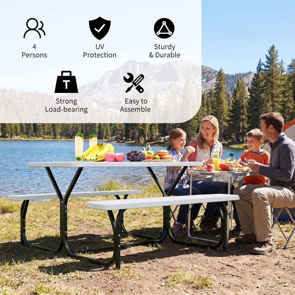 Biotree Picnic Table Bench Set for Outdoor Camping, White