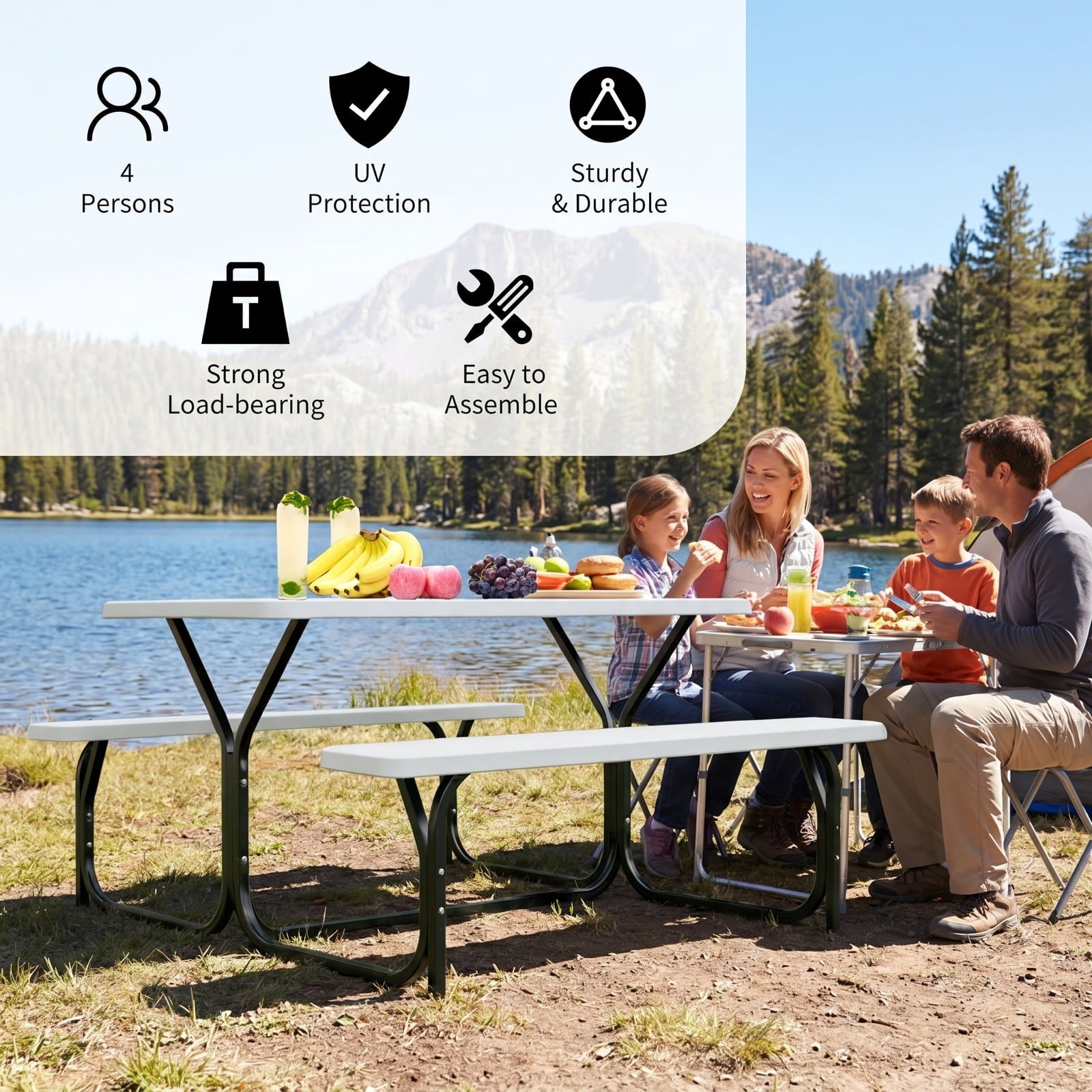 Biotree Picnic Table Bench Set for Outdoor Camping, White