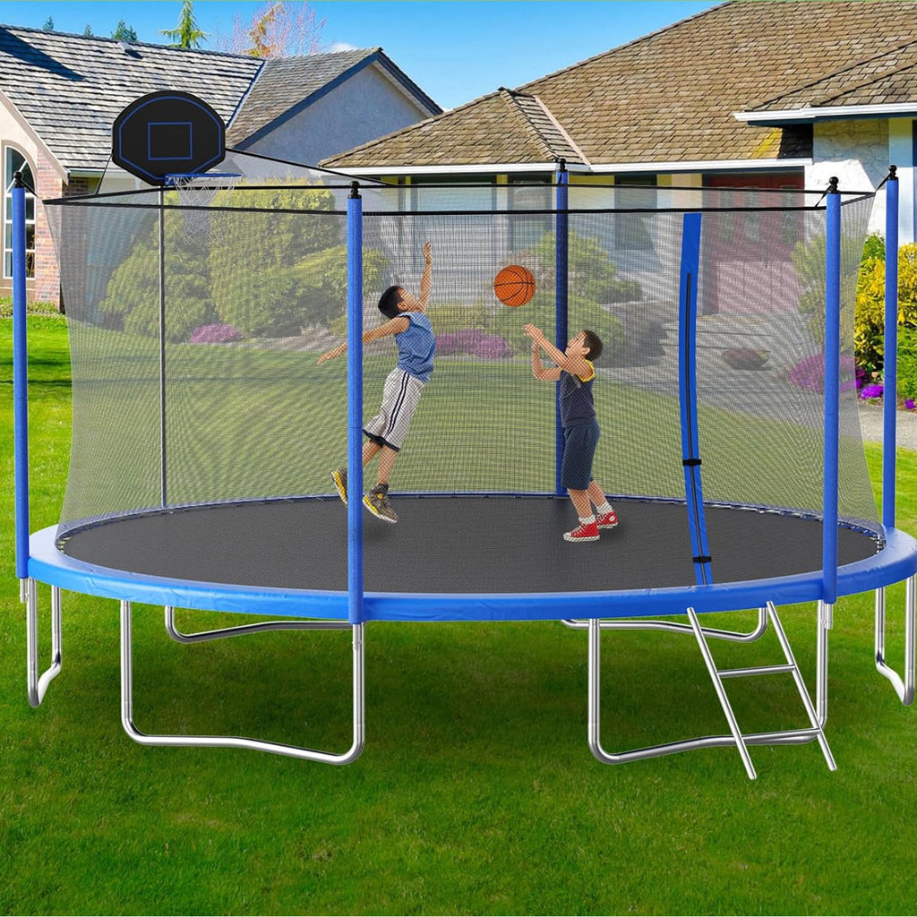 Biotree 16 FT Trampoline for Kids and Adults, Outdoor Trampoline with Basketball Hoop Safety Enclosure Net,Large Load Capacity Heavy-Duty Jumping Trampoline for Boys and Girls
