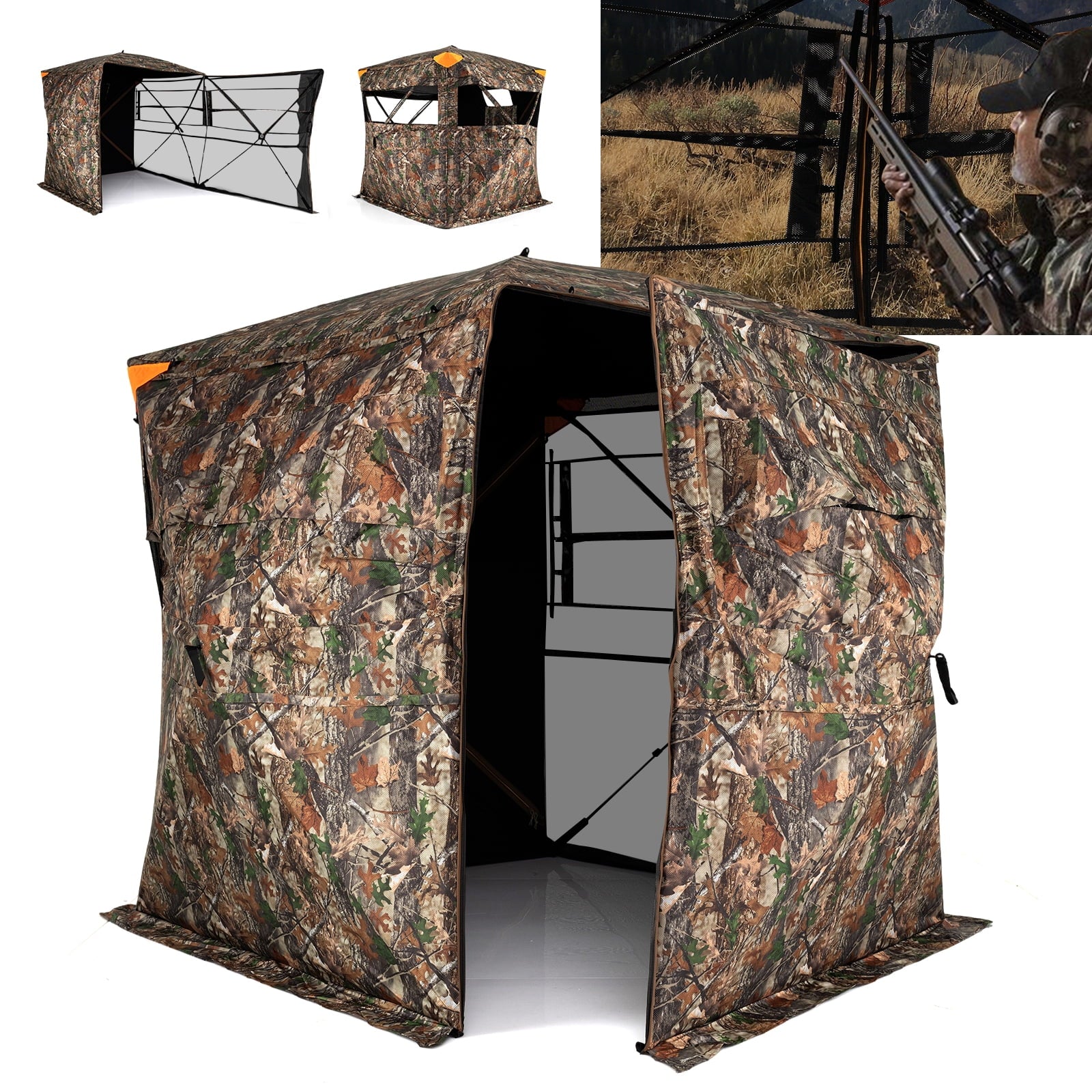 Biotree 270 Degree See-Through Pop Up Ground Hunting Blind for 3-4 People with Carry Bag for Deer and Turkey