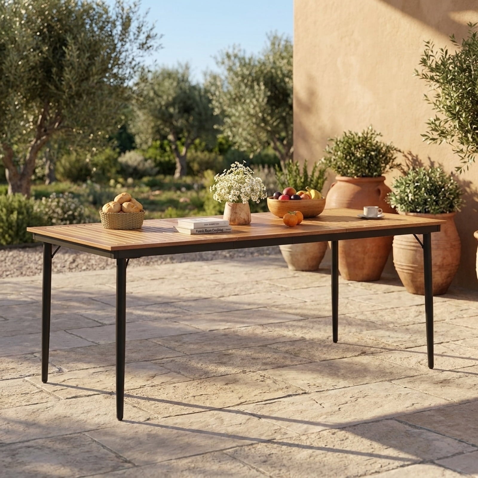Biotree 79 Inch Acacia Wood Outdoor Dining Table for 8 with 1.9 Inch Umbrella Hole, Natural