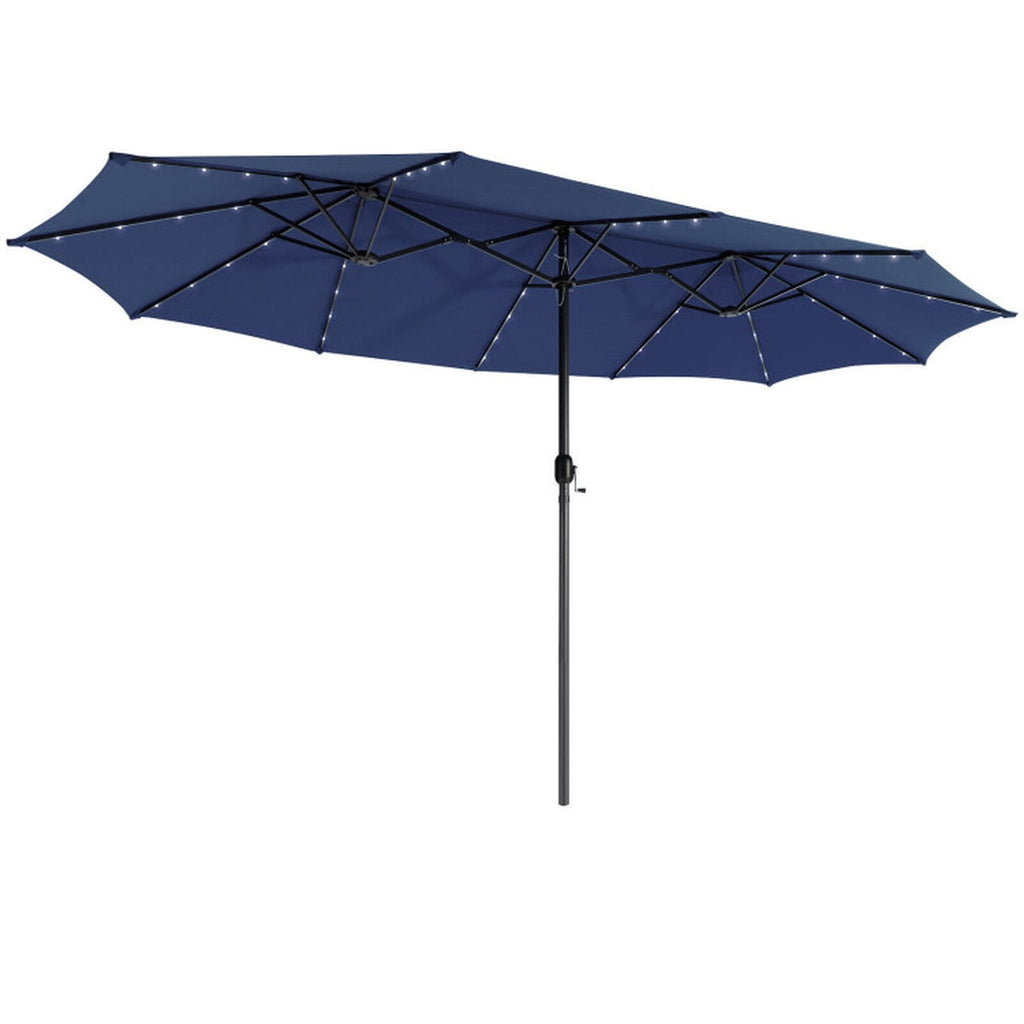Biotree 15 ft Double-Sided Twin Patio Umbrella Solar LED Lights Outdoor Shade - Blue - UV Protection