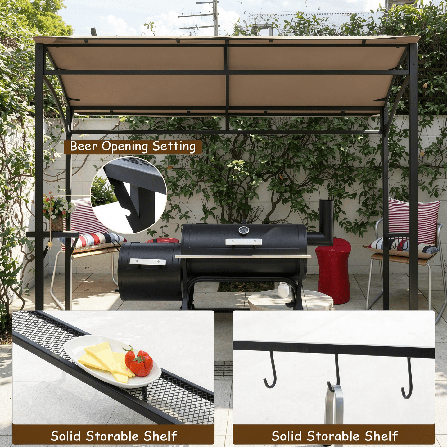 Biotree 7 x 4.5 Feet Grill Gazebo Outdoor Patio Garden BBQ Canopy Shelter Brown - Outdoor Patio Backyard Garden Shade Canopy Shelter