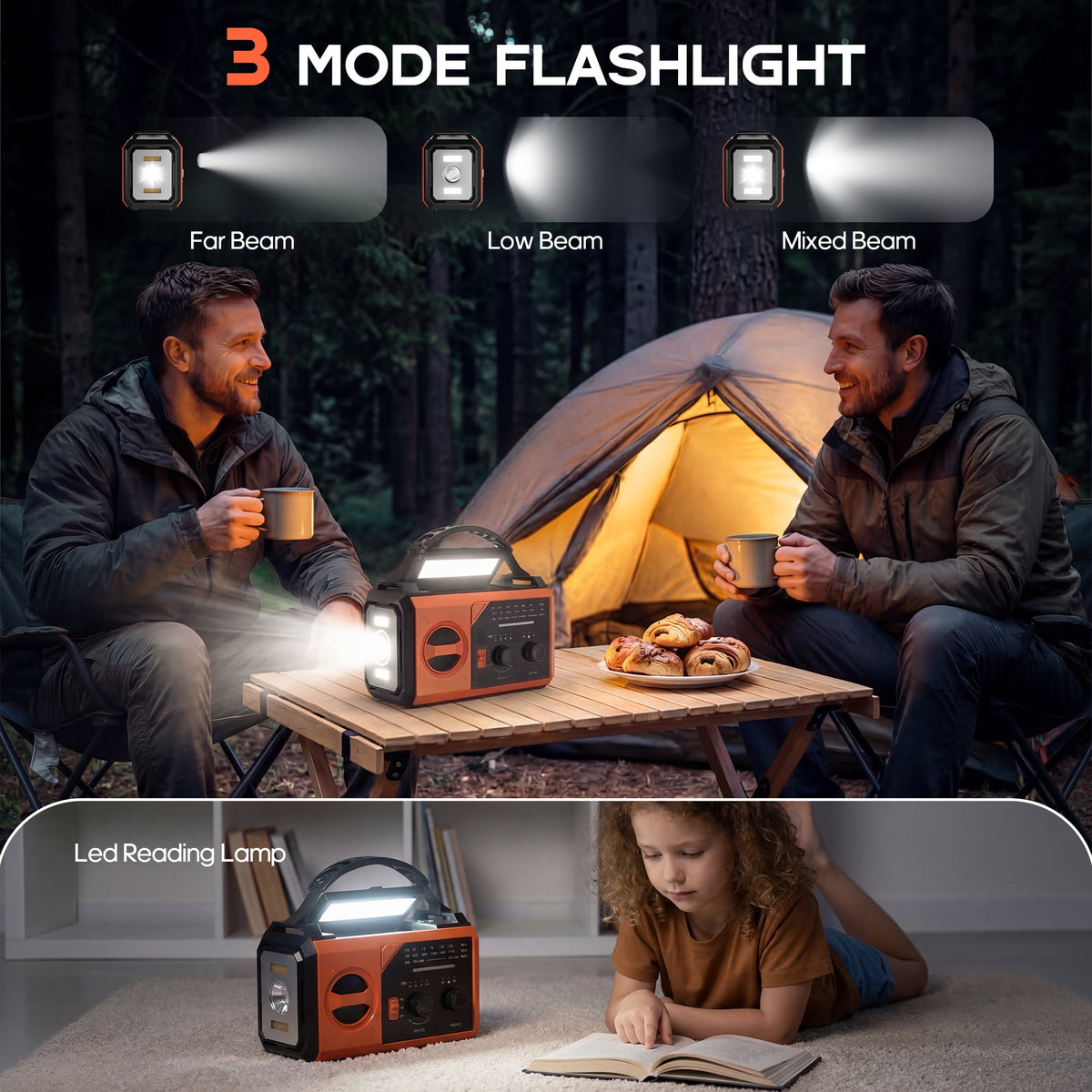 Biotree 30000mAh Weather Radio with NOAA 7-Band Alerts, Upgraded Emergency Radio with USB/Solar/Hand Crank Charging, Flashlight, SOS Alarm, Compass for Camping Hurricane Preparedness,Orange
