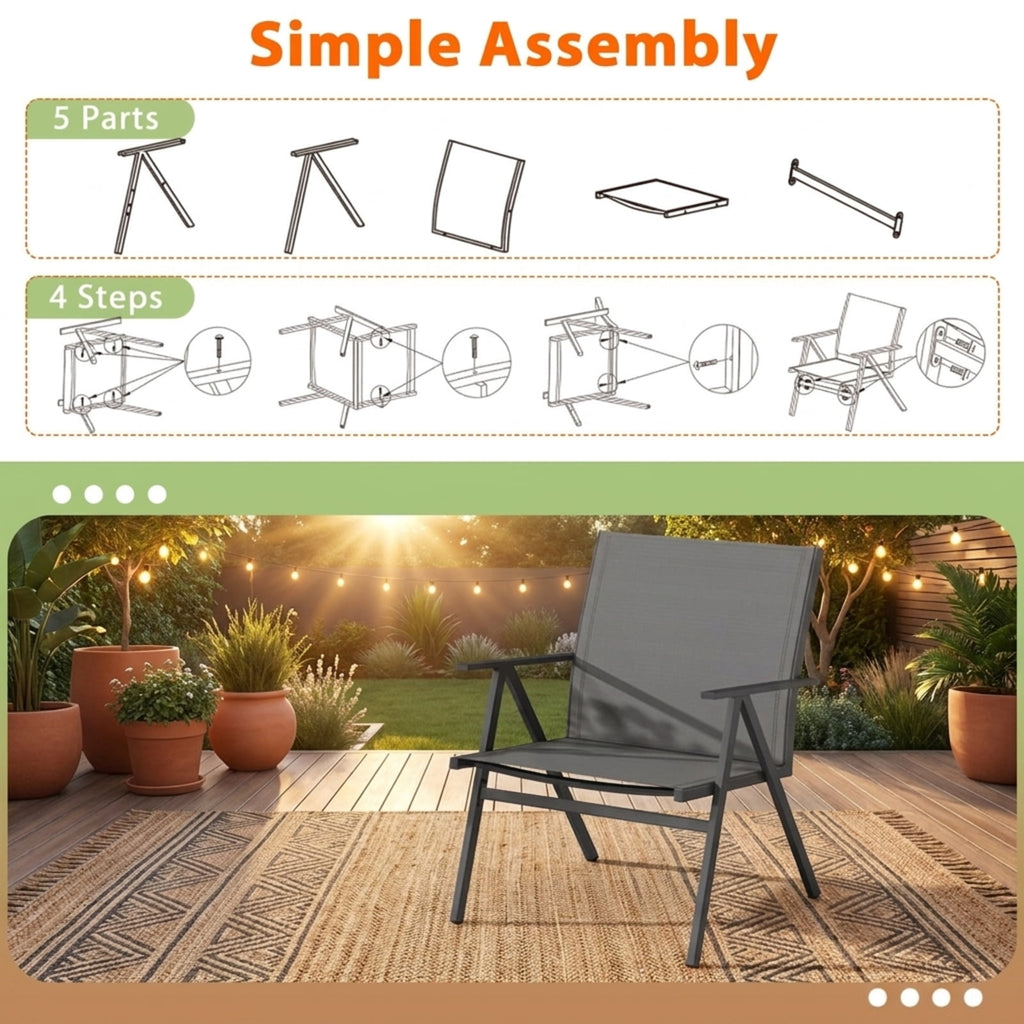 Biotree Patio Chairs Set of 2 with Breathable Mesh Fabric and Metal Frame Stackable Patio Chair for Garden BackyardGray