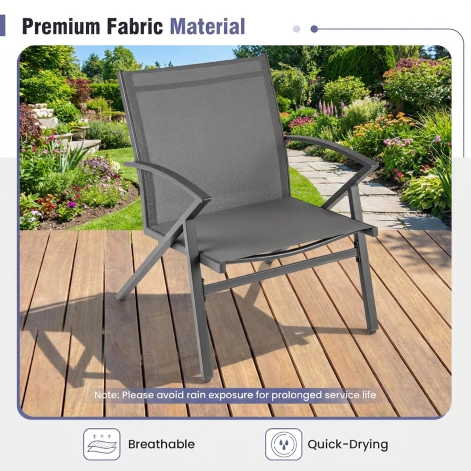 Biotree Patio Chairs Set of 2 Lawn Chairs with Heavy Duty Metal Frame Stackable Patio Chair for Garden BackyardGrey