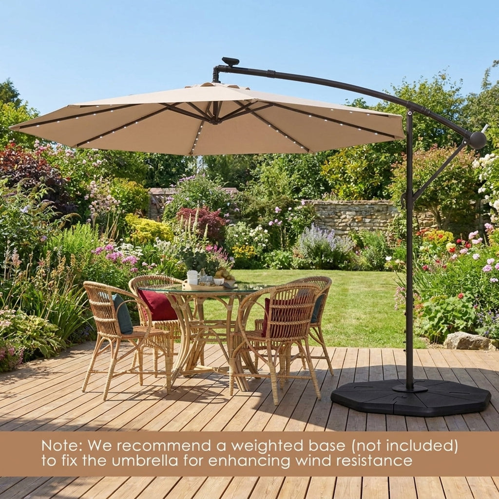 Biotree 10 ft Solar Offset Hanging Umbrella with 40 LED Lights and Cross Base 180G Polyester UV-Resistant Canopy for Outdoor - Wine Red
