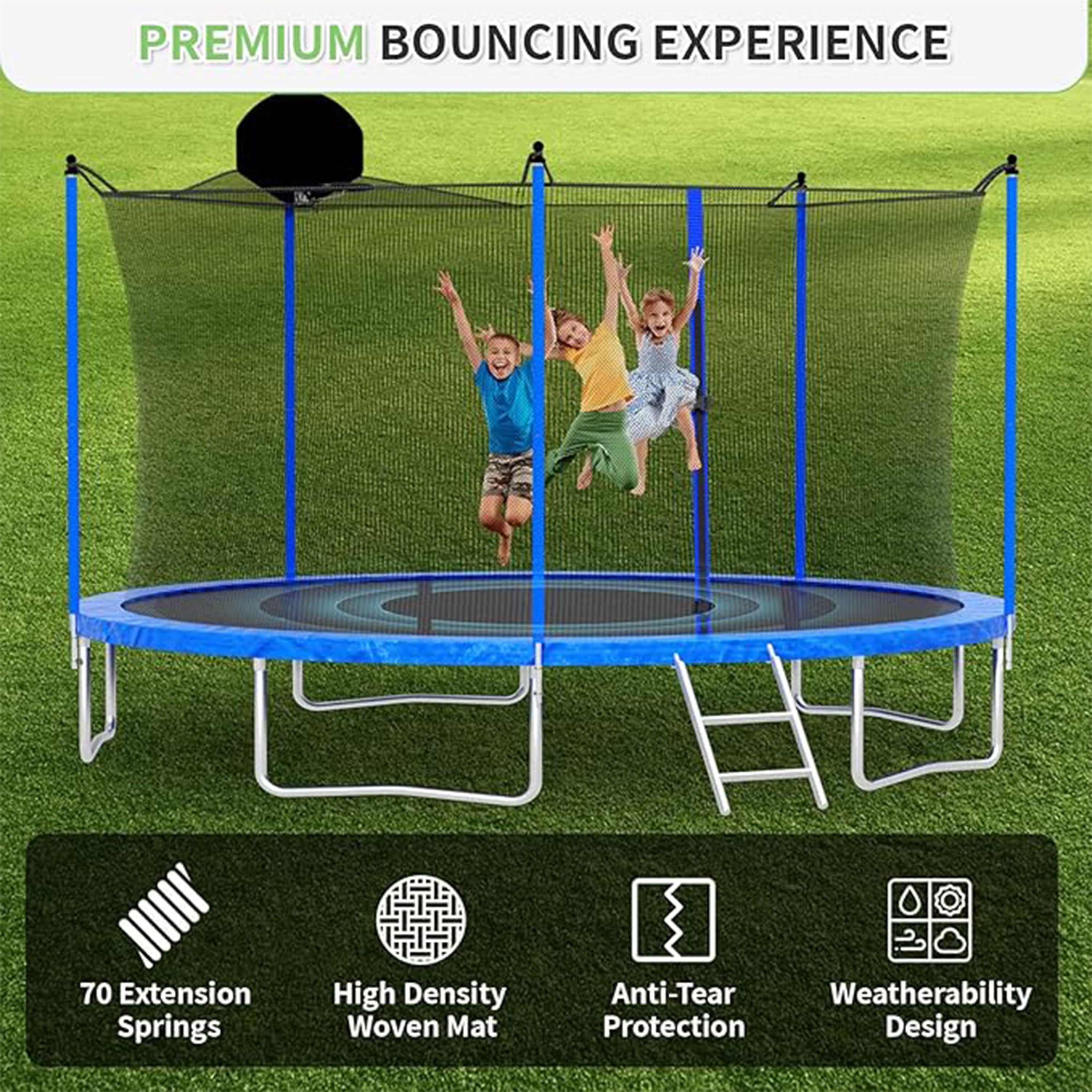 Biotree 12 FT Trampoline for Kids and Adults, Outdoor Trampoline with Basketball Hoop Safety Enclosure Net,Large Load Capacity Heavy-Duty Jumping Trampoline for Boys and Girls