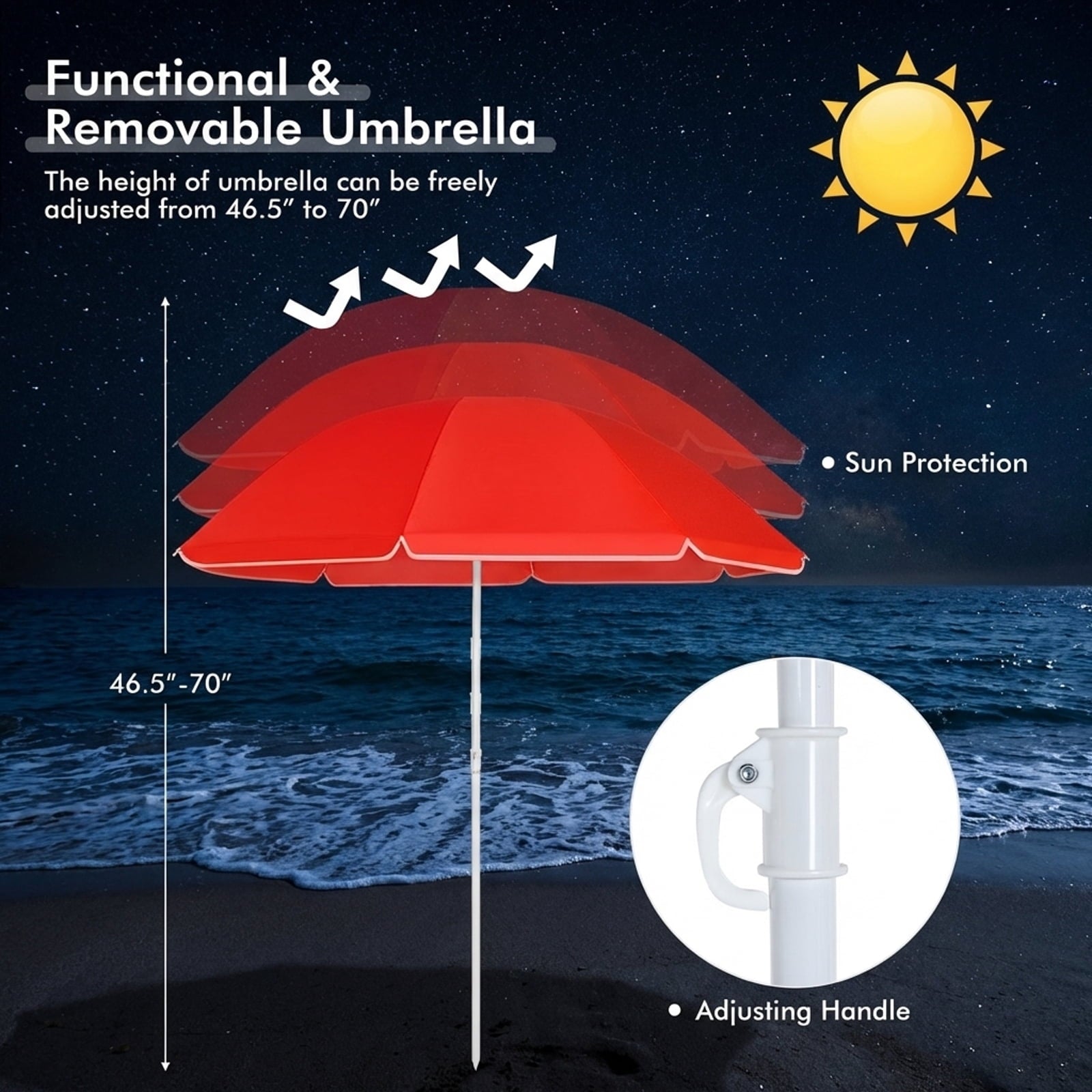 Biotree Double Camping Chair with Removable Umbrella Portable Folding Loveseat with Cooler Bag and Cup Holders for Beach Picnic, Red