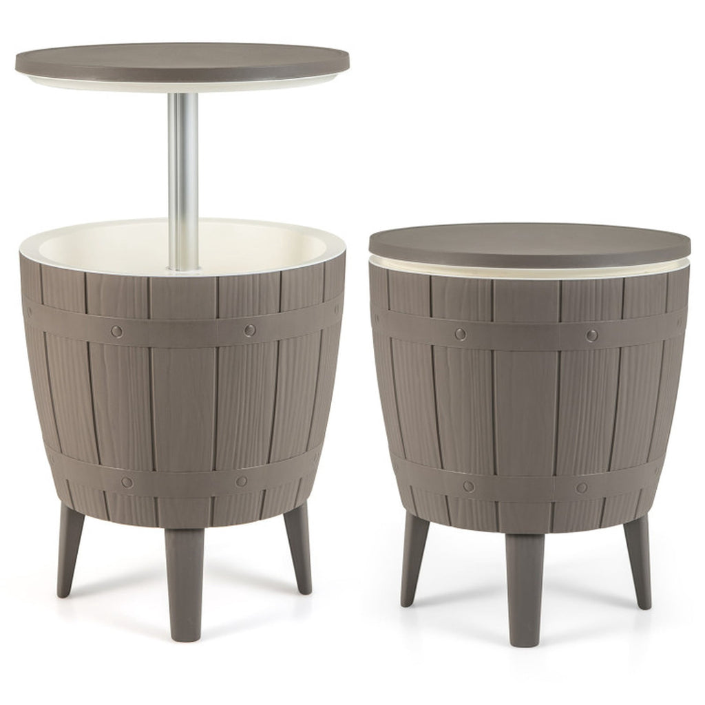 Biotree 10 Gallon Cooler Bar Table Outdoor Coffee Table Ice Bucket with Telescopic Tabletop for Beer and Wine, Brown