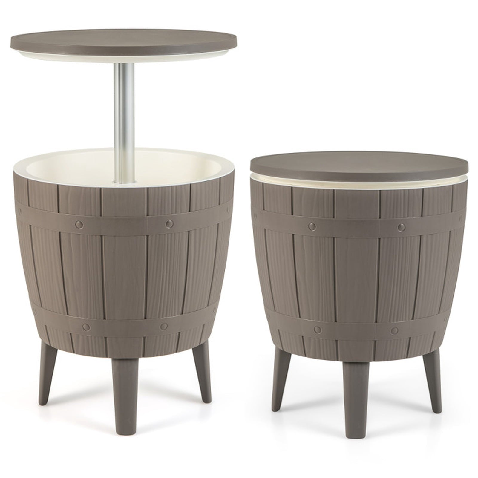 Biotree 10 Gallon Cooler Bar Table Outdoor Coffee Table Ice Bucket with Telescopic Tabletop for Beer and Wine, Brown