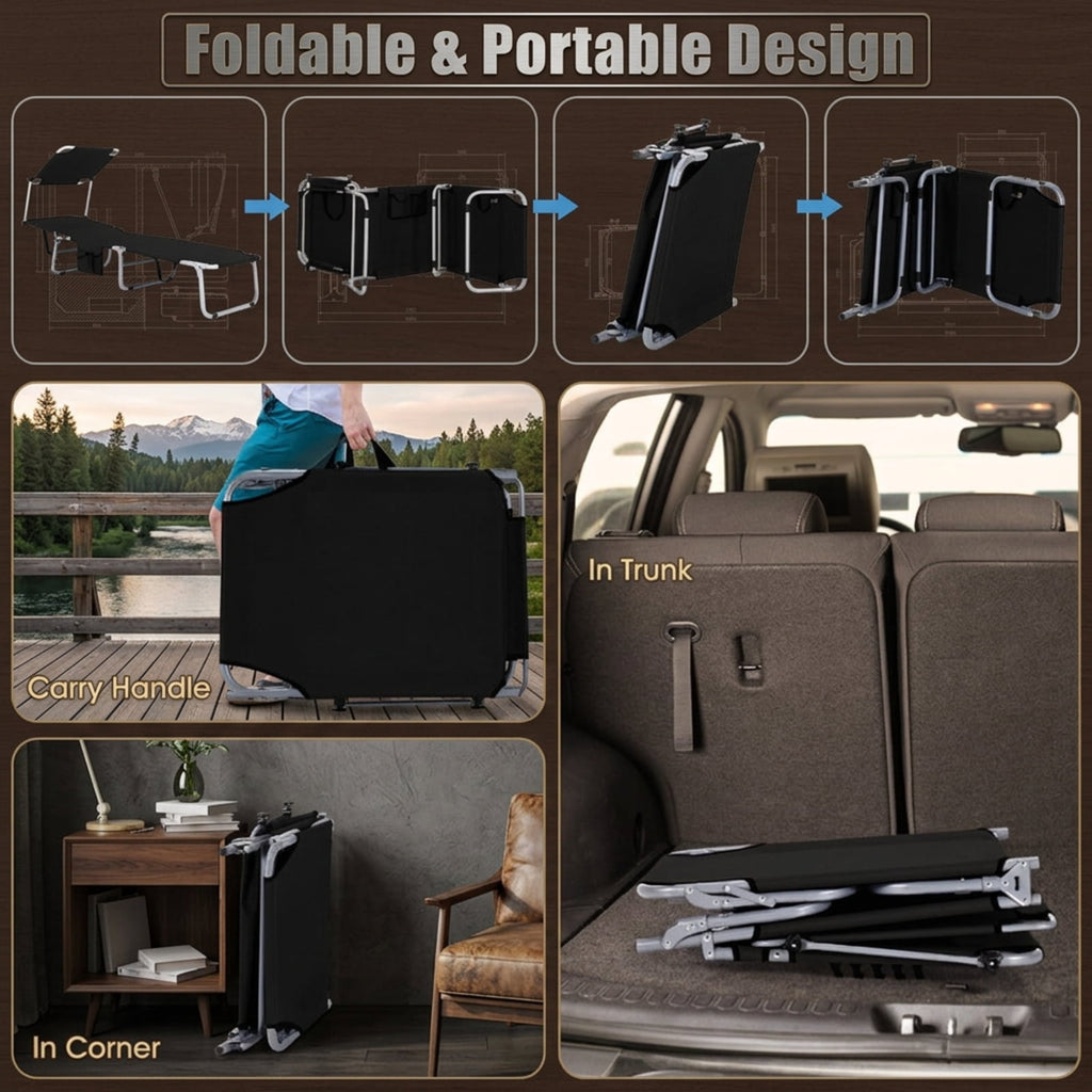 Biotree Set of 2 Portable Reclining Chair with 5 Adjustable Positions Stackable Patio Chair for Garden BackyardBlack