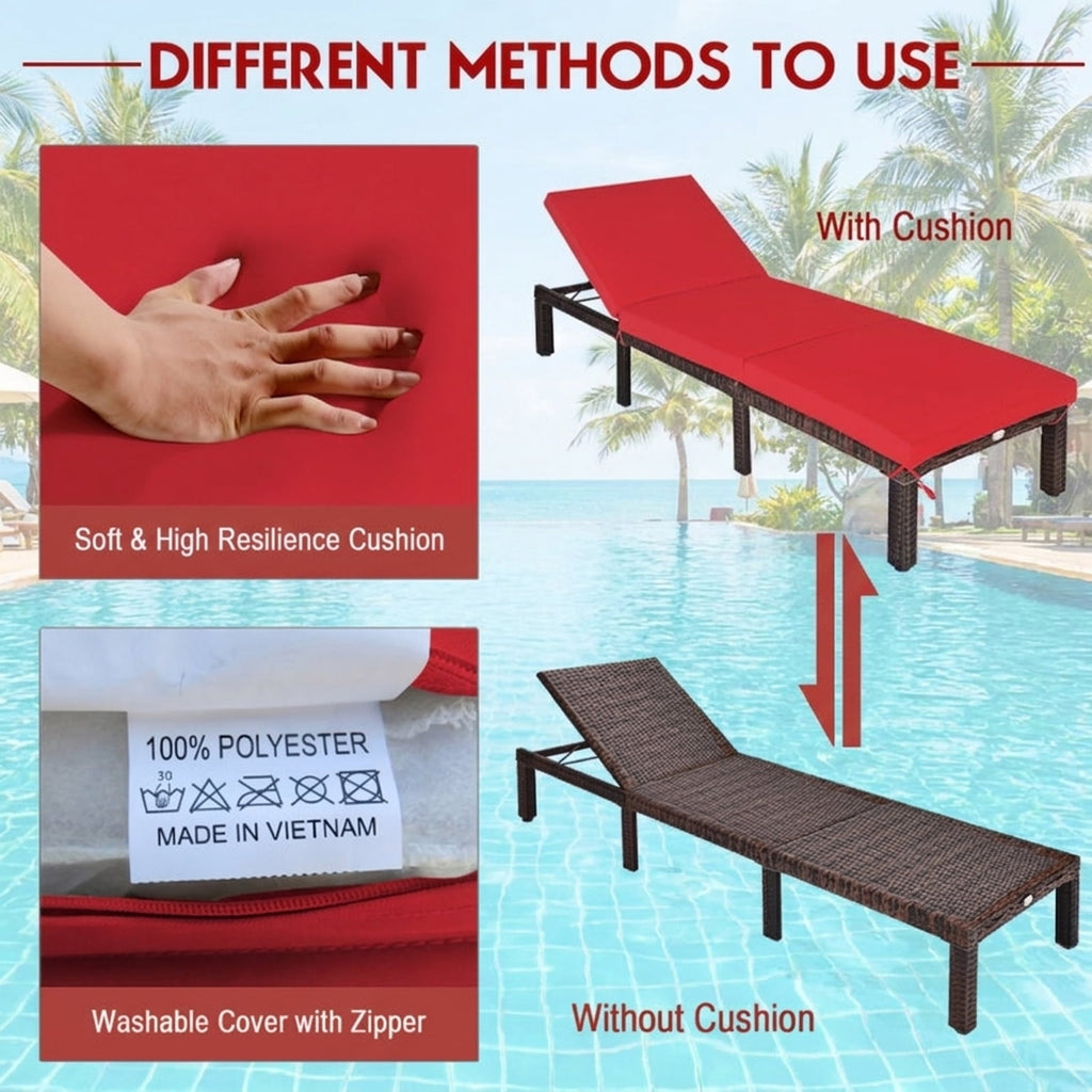 Biotree Outdoor Rattan Adjustable Cushioned Chaise Stackable Patio Chair for Garden BackyardRed