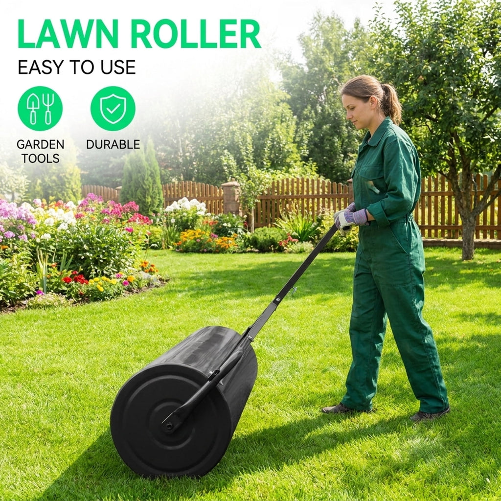 Biotree 39 Inch Wide Push/Tow Lawn Roller for Lawn Garden Yard Soil Care, Black