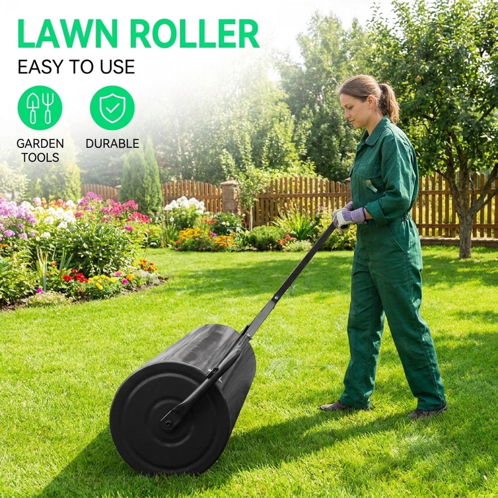 Biotree 39 Inch Wide Push/Tow Lawn Roller for Lawn Garden Yard Soil Care, Black