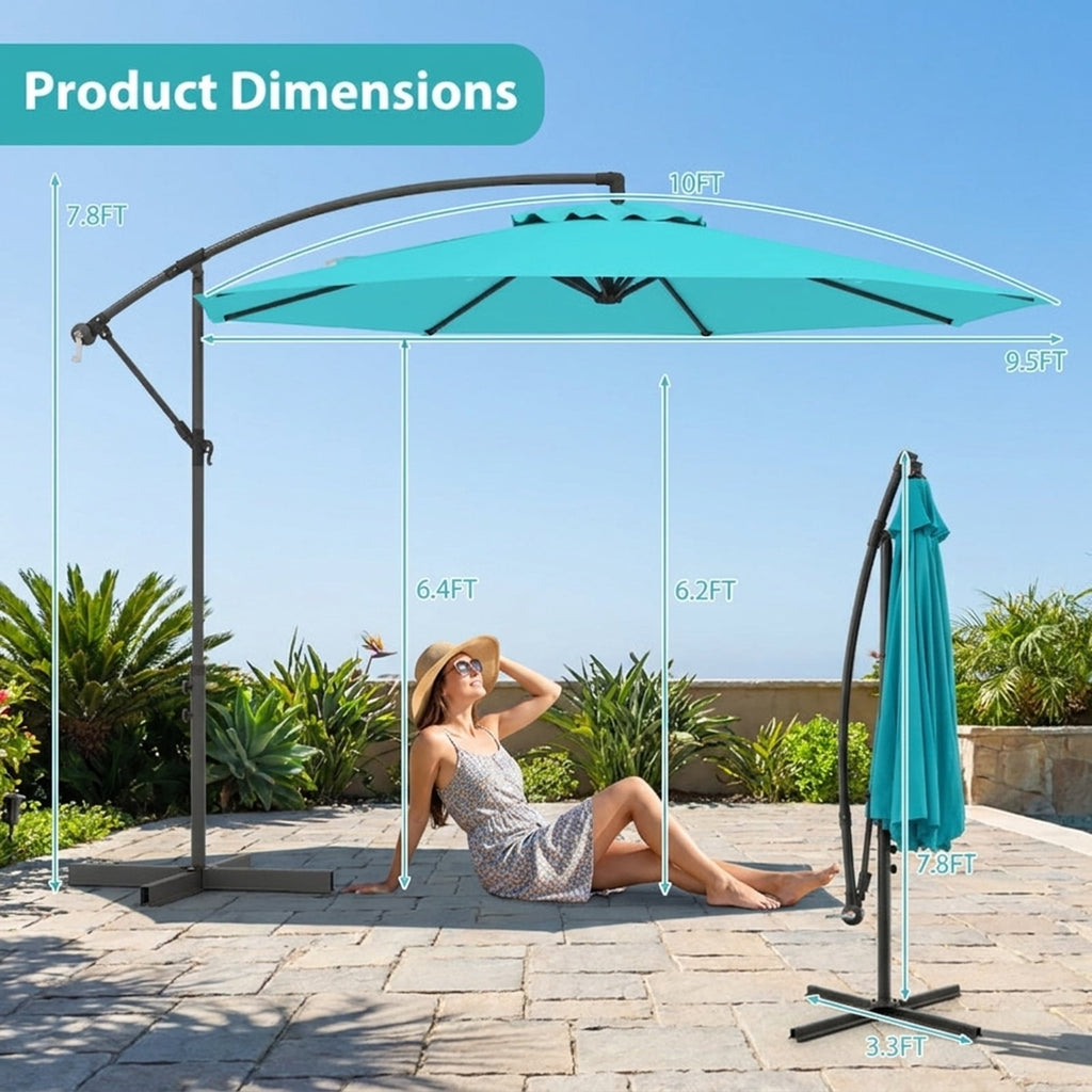Biotree 10 ft Cantilever Patio Umbrella Offset Hanging with Cross Base, 8 Ribs - Multicolor for Backyard