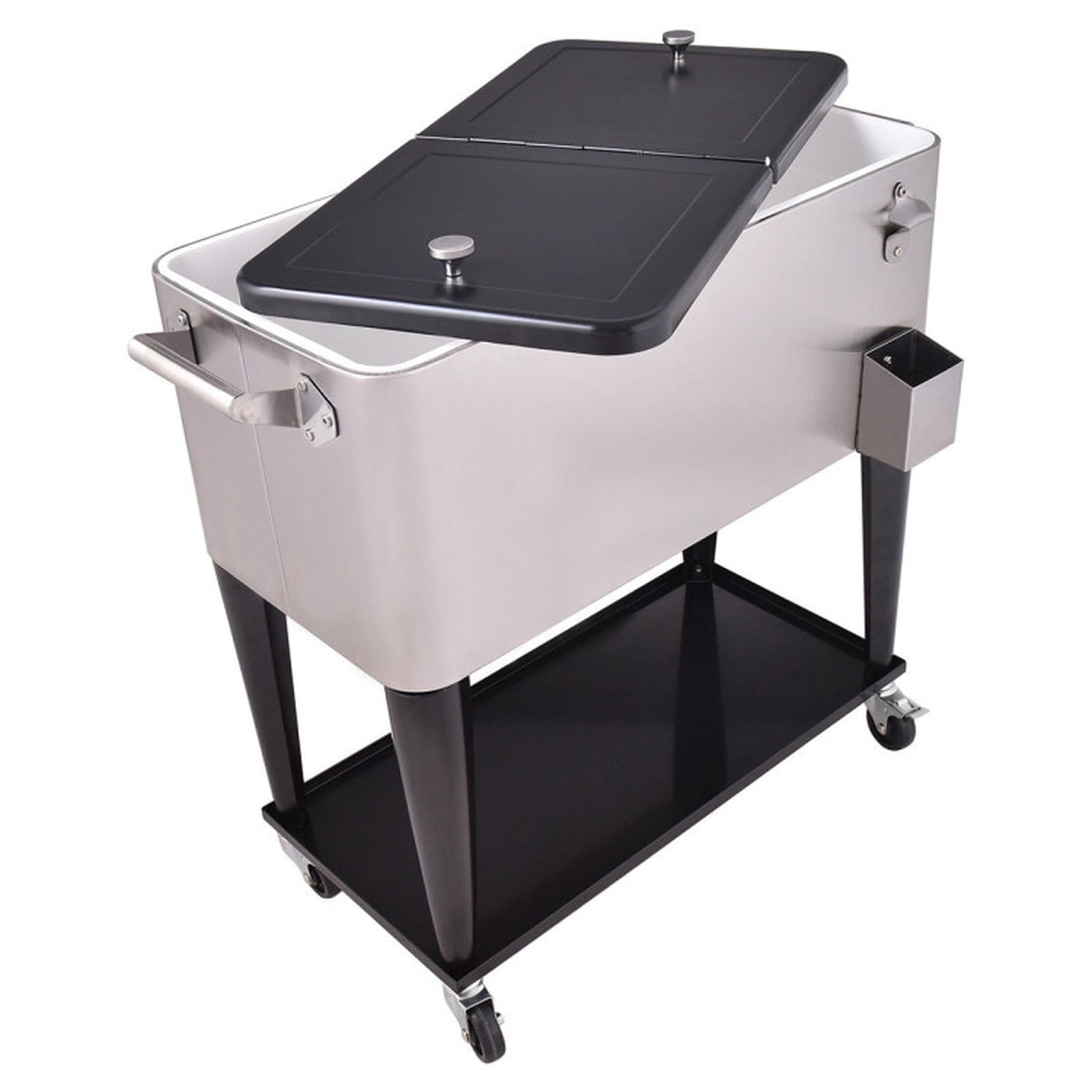 Biotree 80 Quart Patio Rolling Stainless Steel Ice Beverage Cooler with Shelf