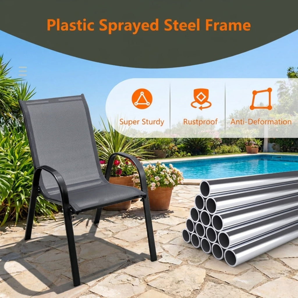 Biotree 4 Pieces Stackable Patio Dining Chairs Set with Armrest Stackable Patio Chair for Garden BackyardGray