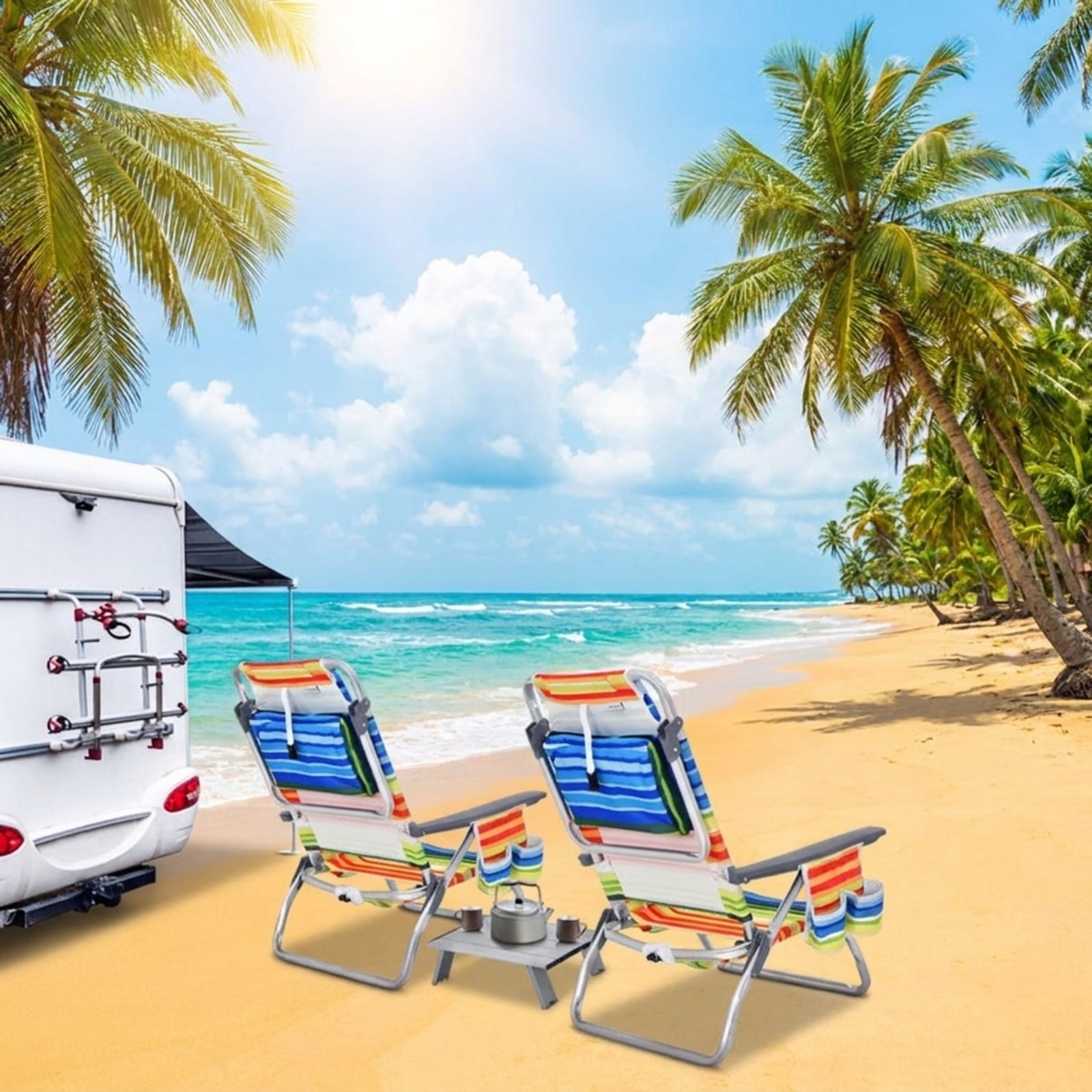 Biotree 2 Packs 5-Position Outdoor Folding Backpack Beach Table Chair Reclining Chair Set Stackable Patio Chair for Garden BackyardYellow