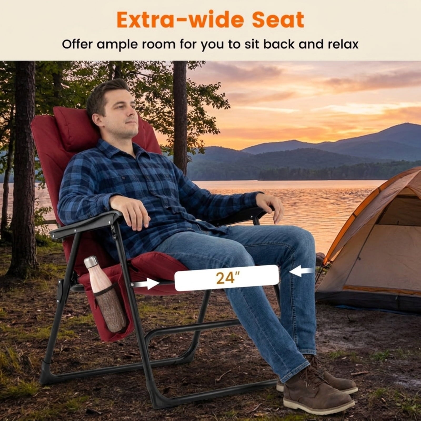 Biotree Foldable Rocking Padded Portable Camping Chair with Backrest and Armrest Stackable Patio Chair for Garden BackyardRed