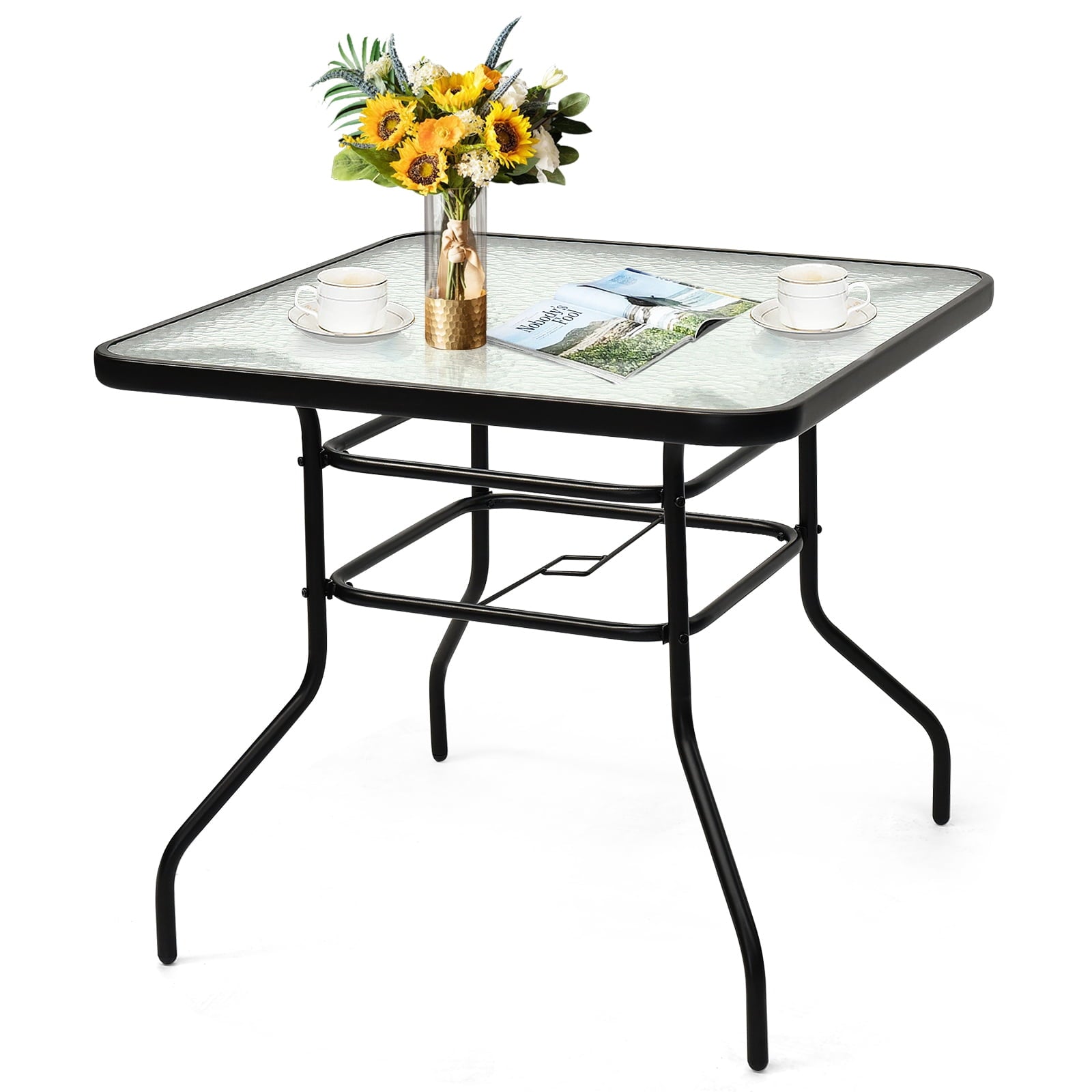 Biotree 32 In Patio Square Table with Tempered Glass Top