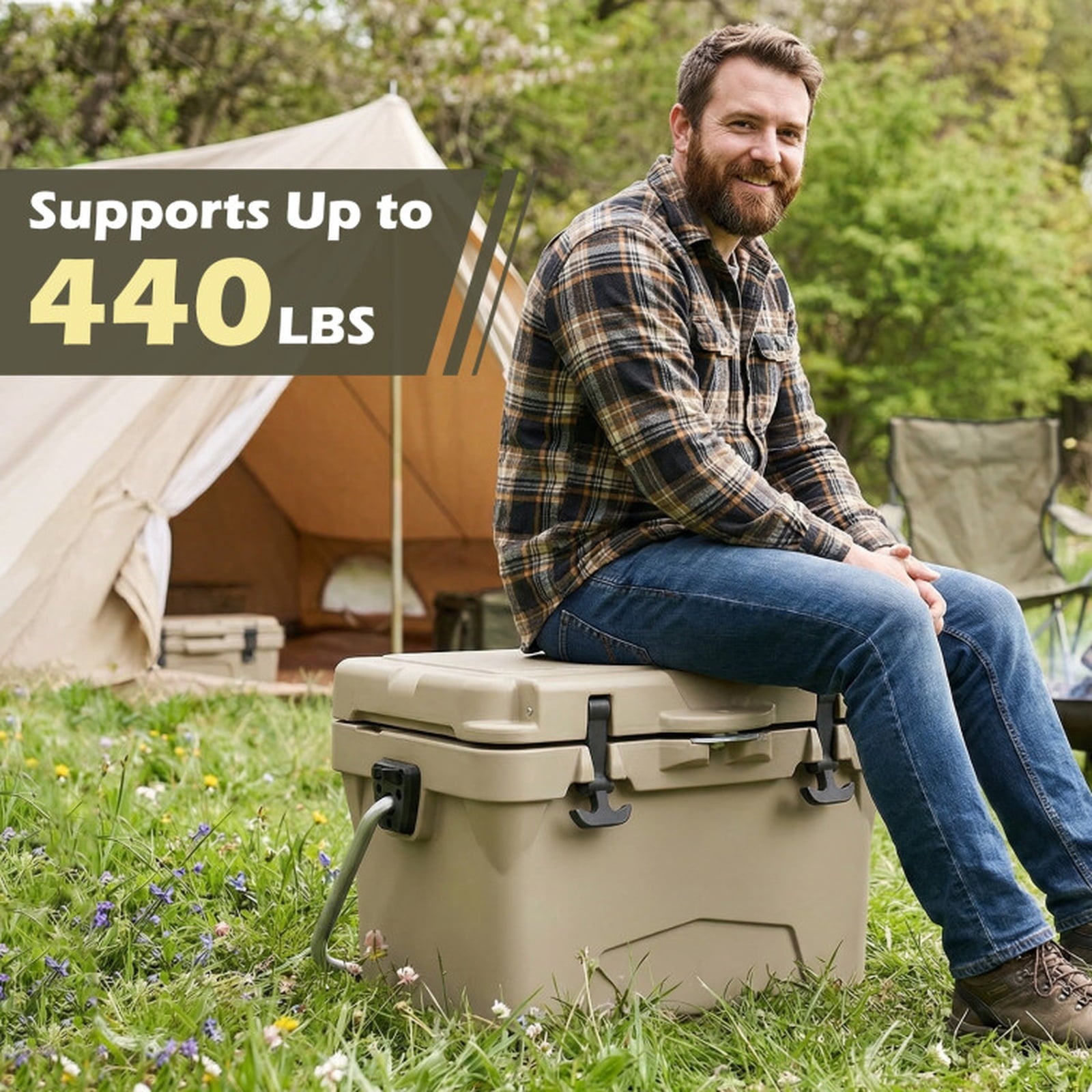 Biotree 20 Quart Portable Hard Cooler with 6-Day Ice Retention and 2 Cup Holders, Khaki