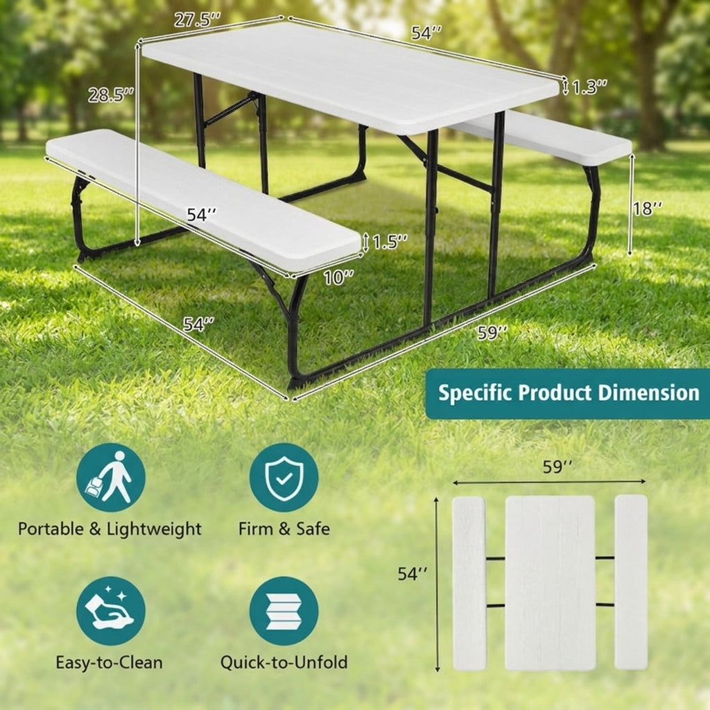 Biotree Indoor and Outdoor Folding Picnic Table Bench Set with Wood-like Texture, White