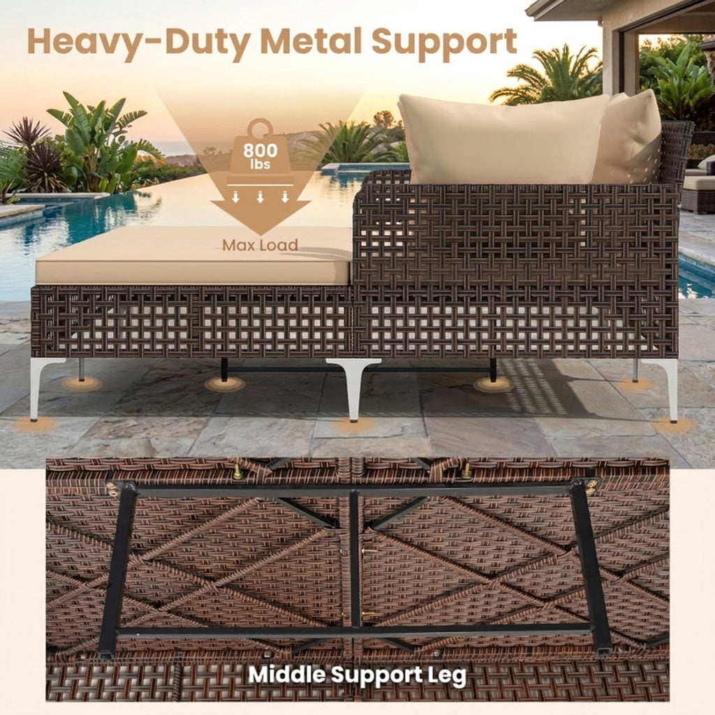 Biotree Outdoor Rattan Double Daybed Wicker Chaise Lounge Stackable Patio Chair for Garden BackyardBrown