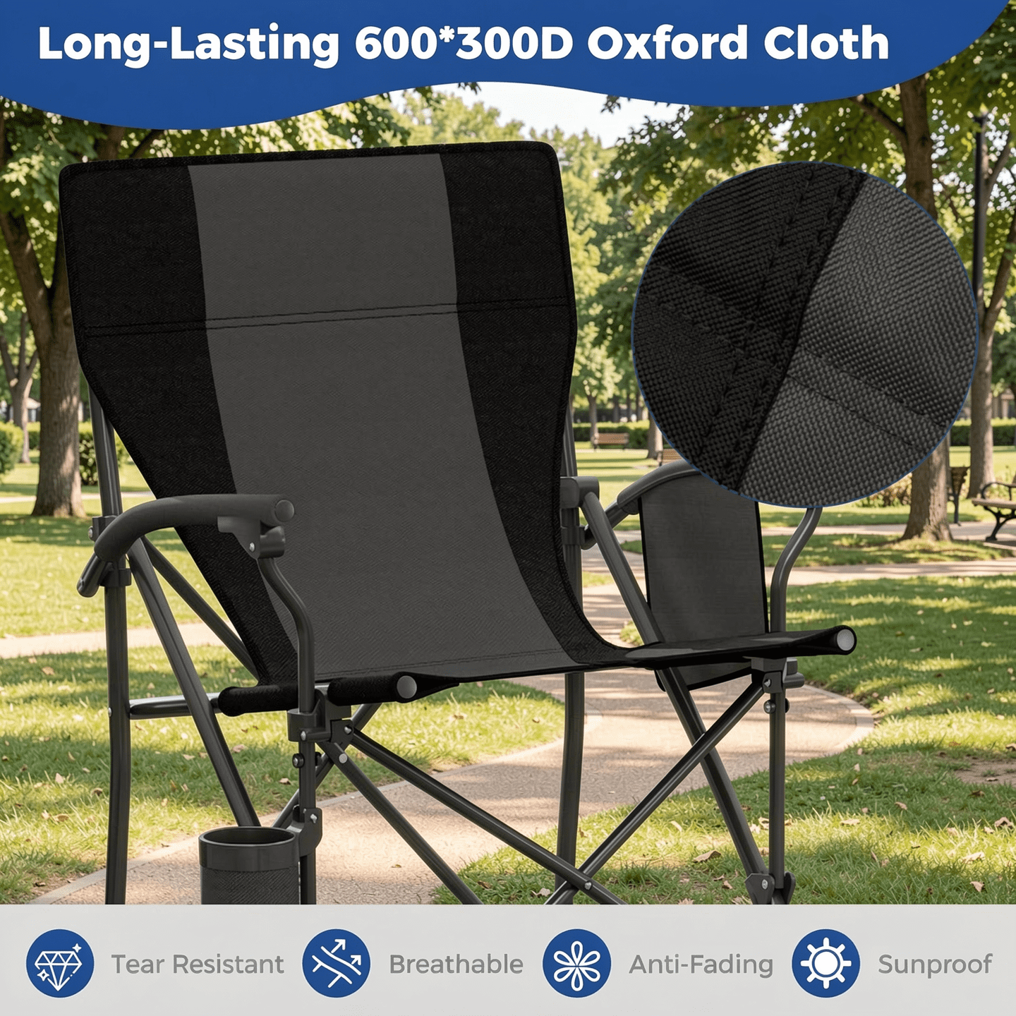 Biotree Lightweight Portable Folding Camp Chair with Cup Holder and Side Pocket Heavy Duty 350 lb Capacity Outdoor Chair, Gray