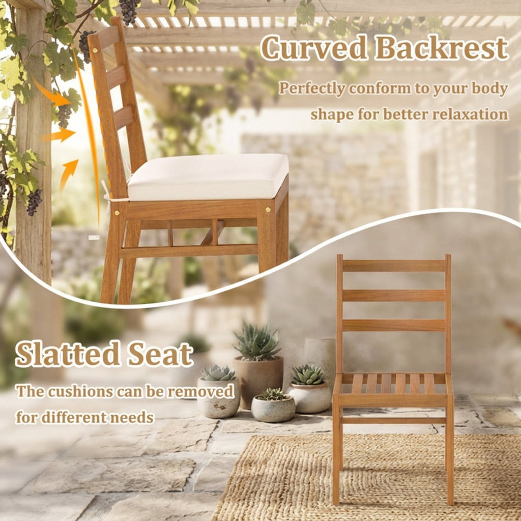 Biotree Solid Acacia Wood Patio Chair Set of 2 Armless Chair Stackable Patio Chair for Garden BackyardWhite