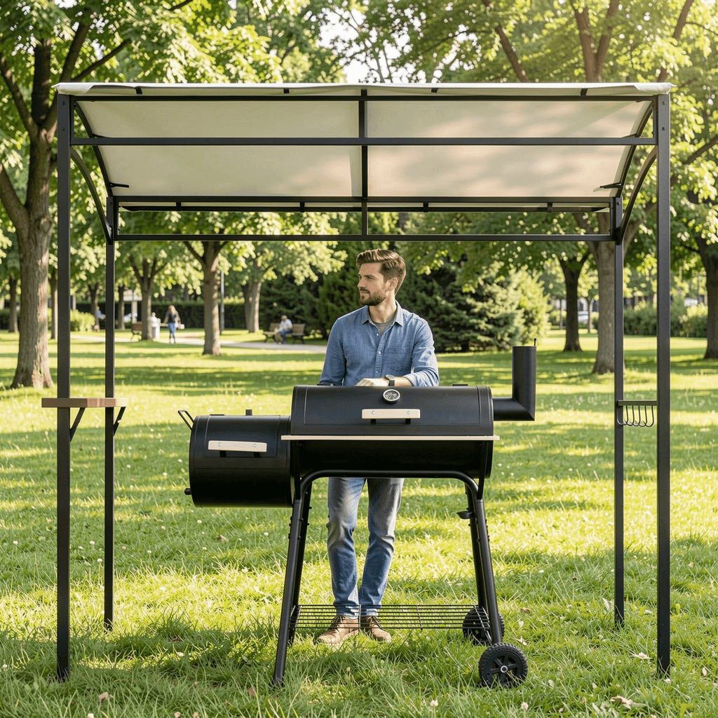 Biotree 7 x 4.5 Feet Grill Gazebo Outdoor Patio Garden BBQ Canopy Shelter Beige - Outdoor Patio Backyard Garden Shade Canopy Shelter