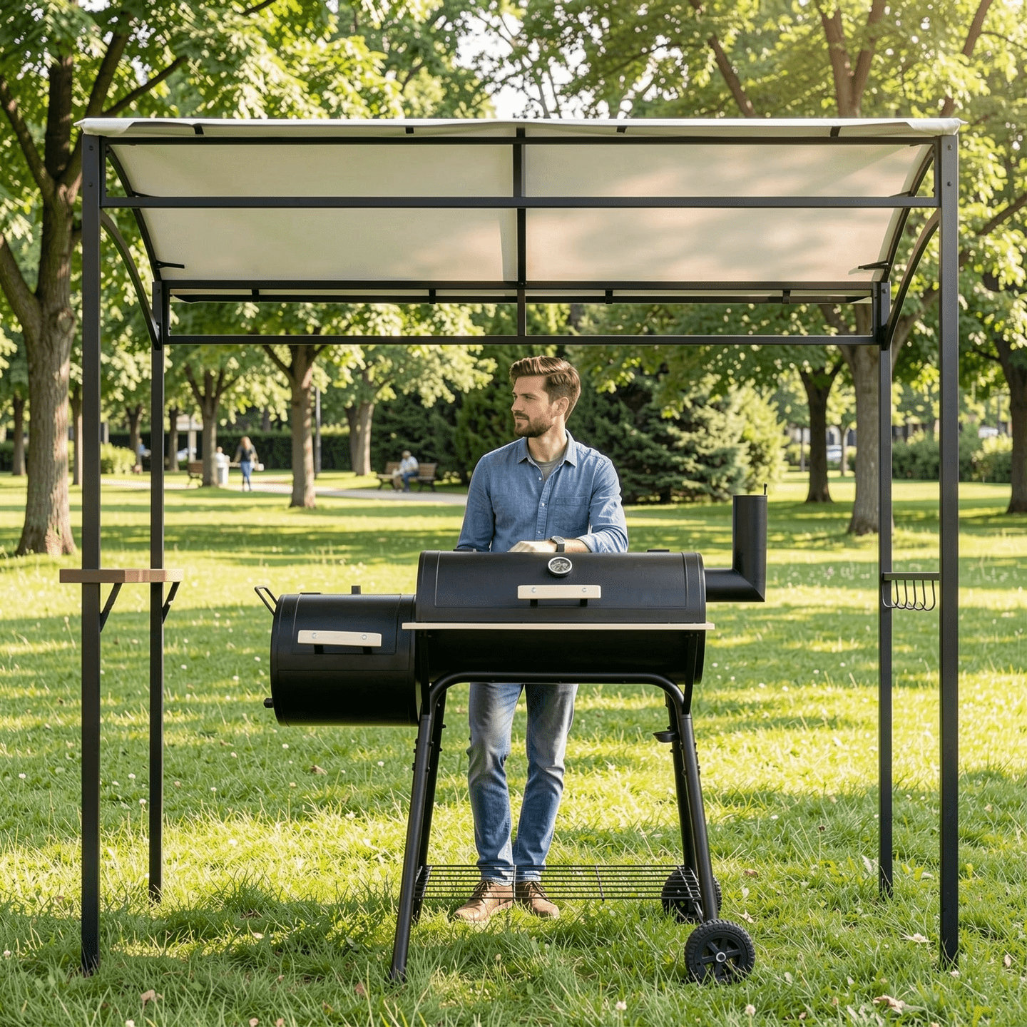 Biotree 7 x 4.5 Feet Grill Gazebo Outdoor Patio Garden BBQ Canopy Shelter Beige - Outdoor Patio Backyard Garden Shade Canopy Shelter