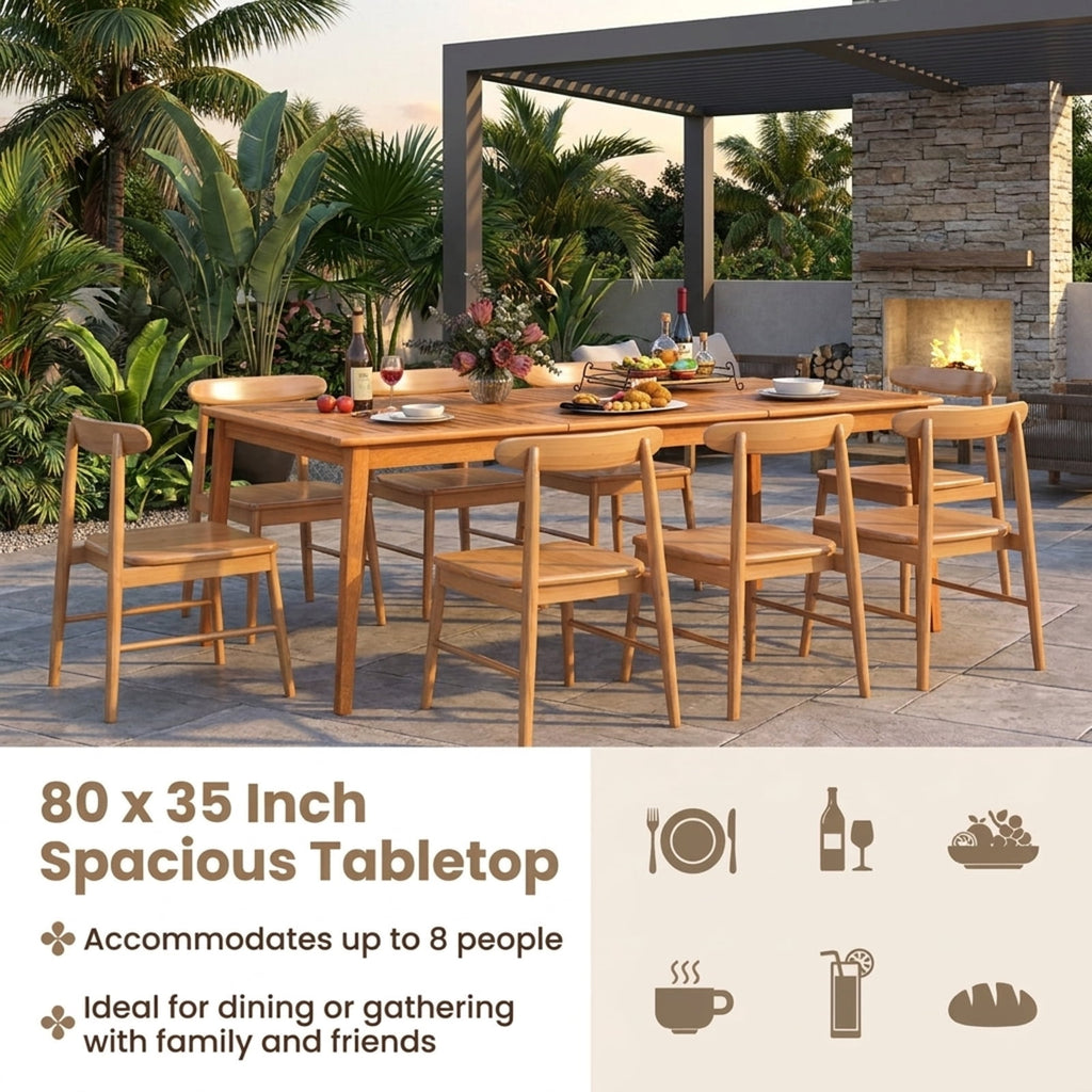 Biotree 79-Inch 8-Person Outdoor Acacia Wood Dining Rectangular Bistro Table with Umbrella Hole, Natural