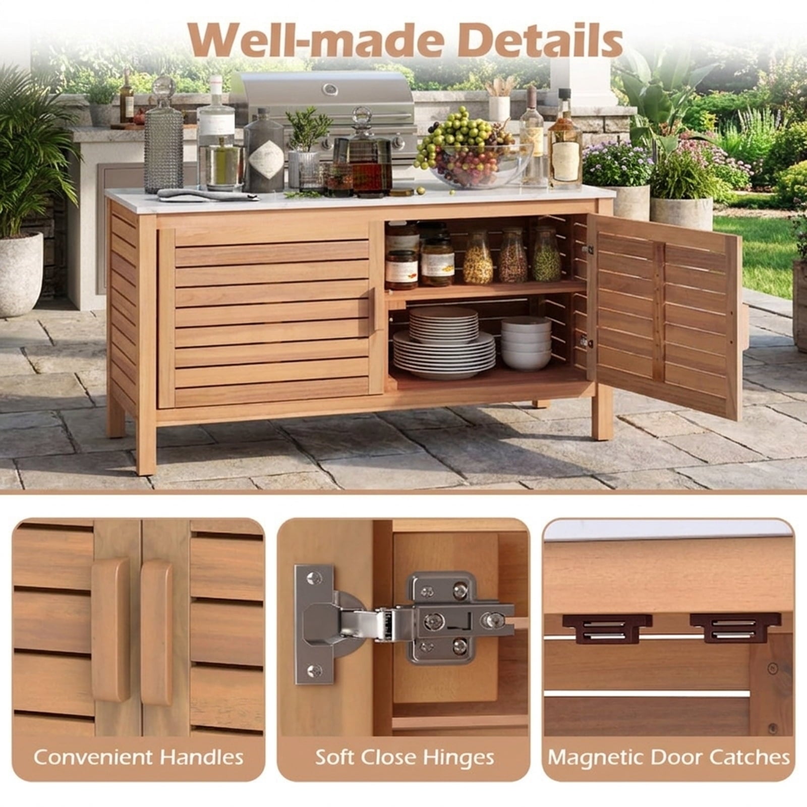 Biotree Patio Storage Cabinet 2 Outdoor Waterproof for Patio Deck Garden Cushions, Natural