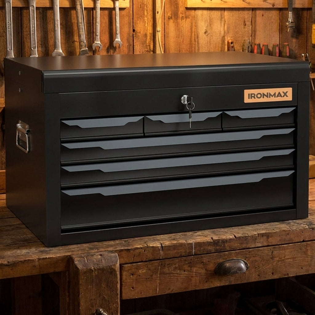 Biotree 24 Inch Tool Chest Case with 6 Drawers and Top Storage for Garage Repair Shop and Warehouse Outdoor Waterproof for Patio Deck Garden Cushions, Black