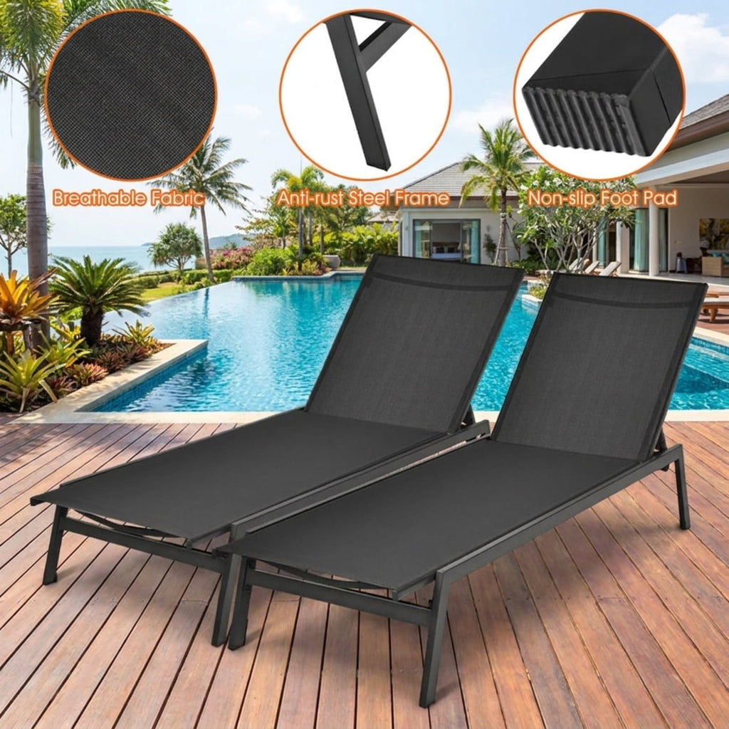 Biotree Outdoor Reclining Chaise Lounge Chair with 6-Position Adjustable Back Stackable Patio Chair for Garden BackyardBlack