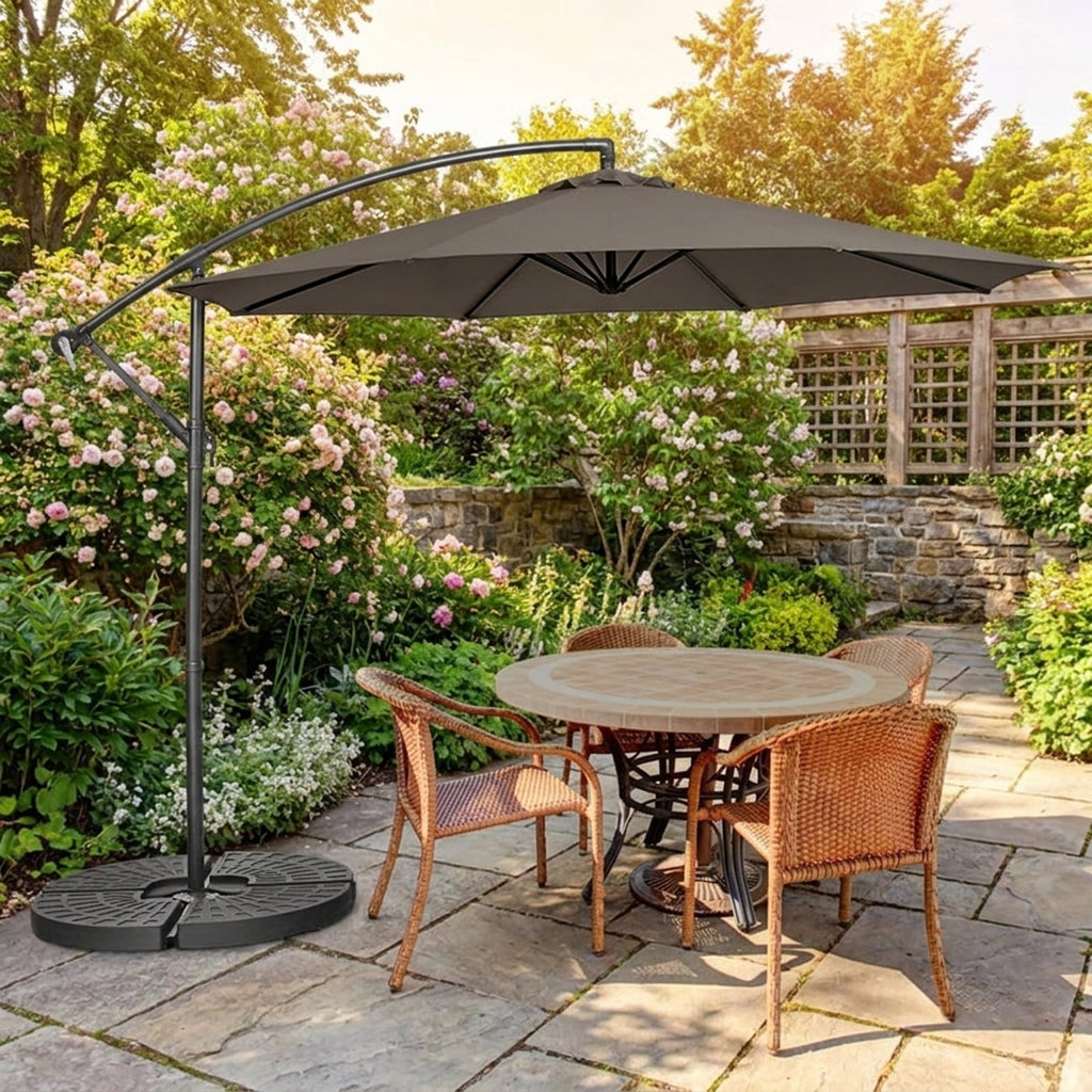 Biotree 10 ft Cantilever Offset Patio Umbrella 8-Rib Outdoor Shade - Brown - UV Protection with Cross Base